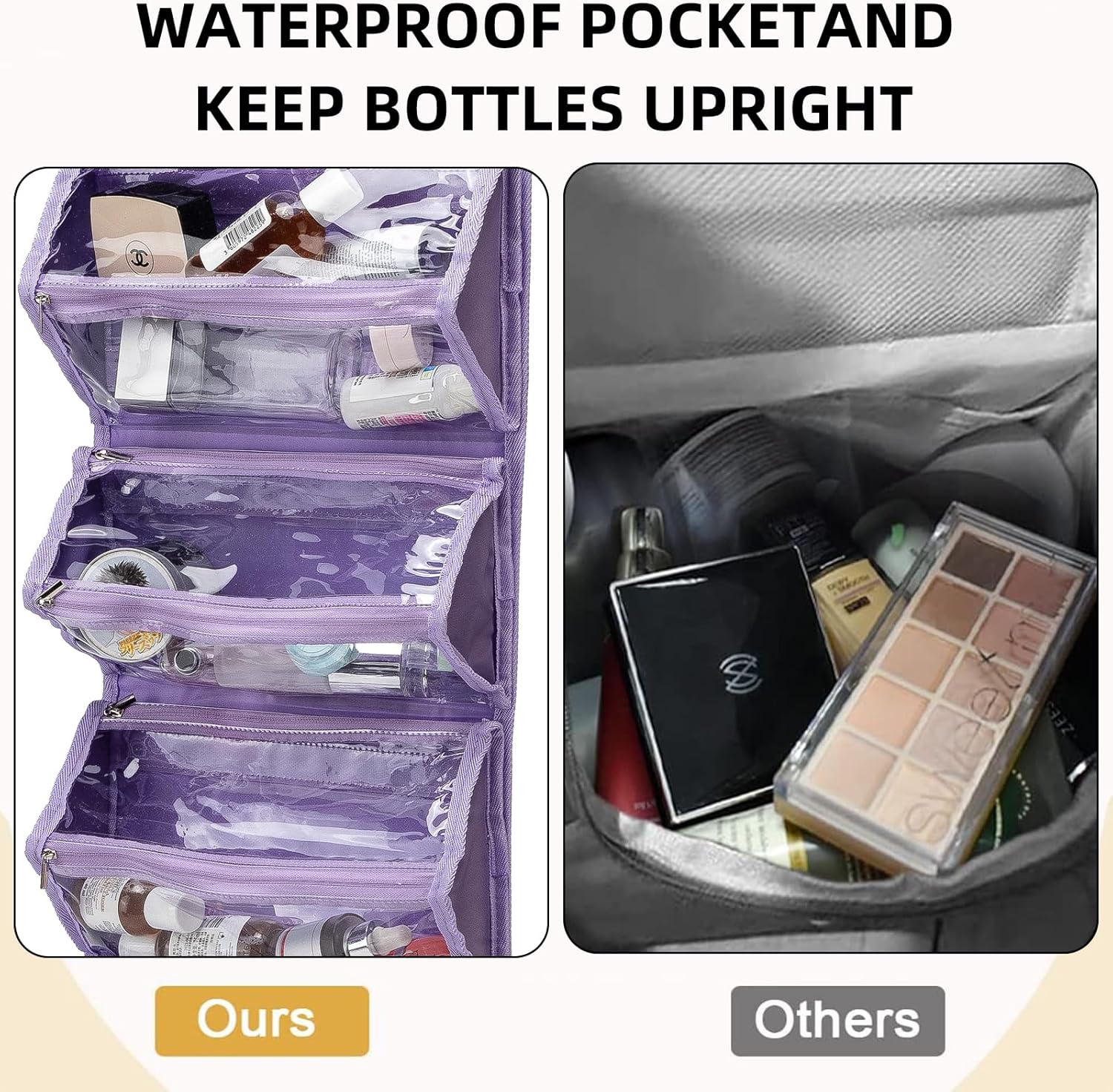 ROYALFAIR Roll Up Makeup Bag, Waterproof Toiletry Bag for Women, Hanging Travel Organizer bags with Jewelry Organizer Compartment, Extra Large 4 Clear TSA Approved Pouches Cosmetic Makeup (violet)