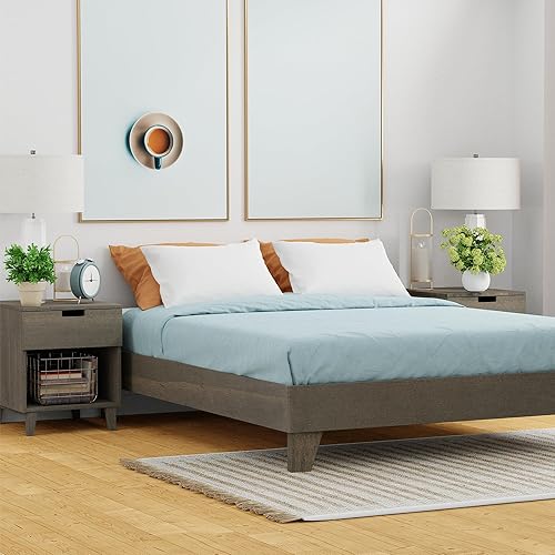Base de cama, fabricada en EE. UU. con 100% madera de pino norteamericano, base sólida para colchón con tablillas de pino prensado, instalación sin
