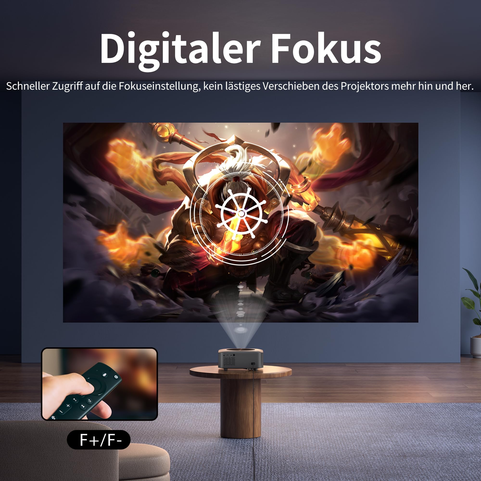 Projektor 4K, Android OS 12.0, 4 GB + 32 GB, miniprojektor z e-fokusem, WiFi6, Bluetooth 5.0, 500 ANSI, FHD 1080P, 4D Keystone, Zoom, kompatybilny z USB, AV, HDMI, smartfonem, laptopem, grami