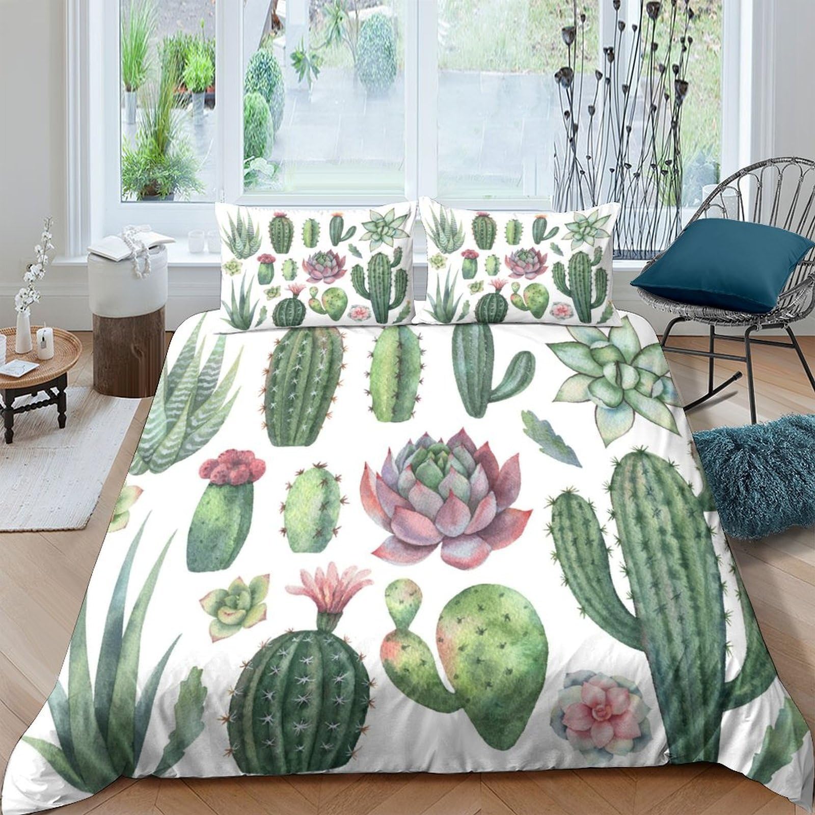 Ctjqhvkz Style-7 3D Printed Cactus Succulent Fitted Sheet Microfiber Green Botanical Bed Cover For Bedroom Guest Room Decor Single（135X200cm）