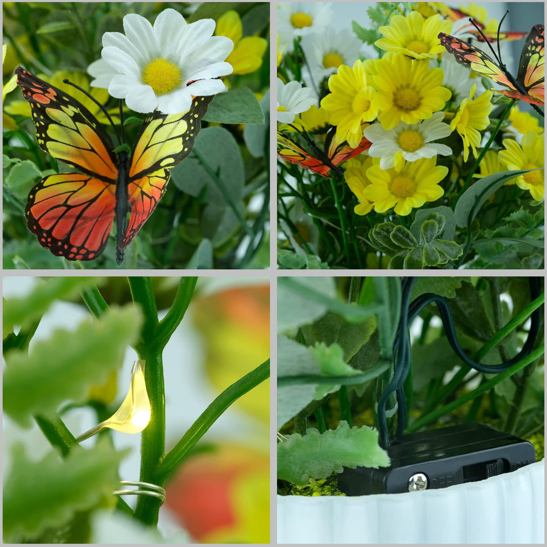 HOSY Kunstblumen in Glasvase mit Lichterkette (Gänseblümchen)