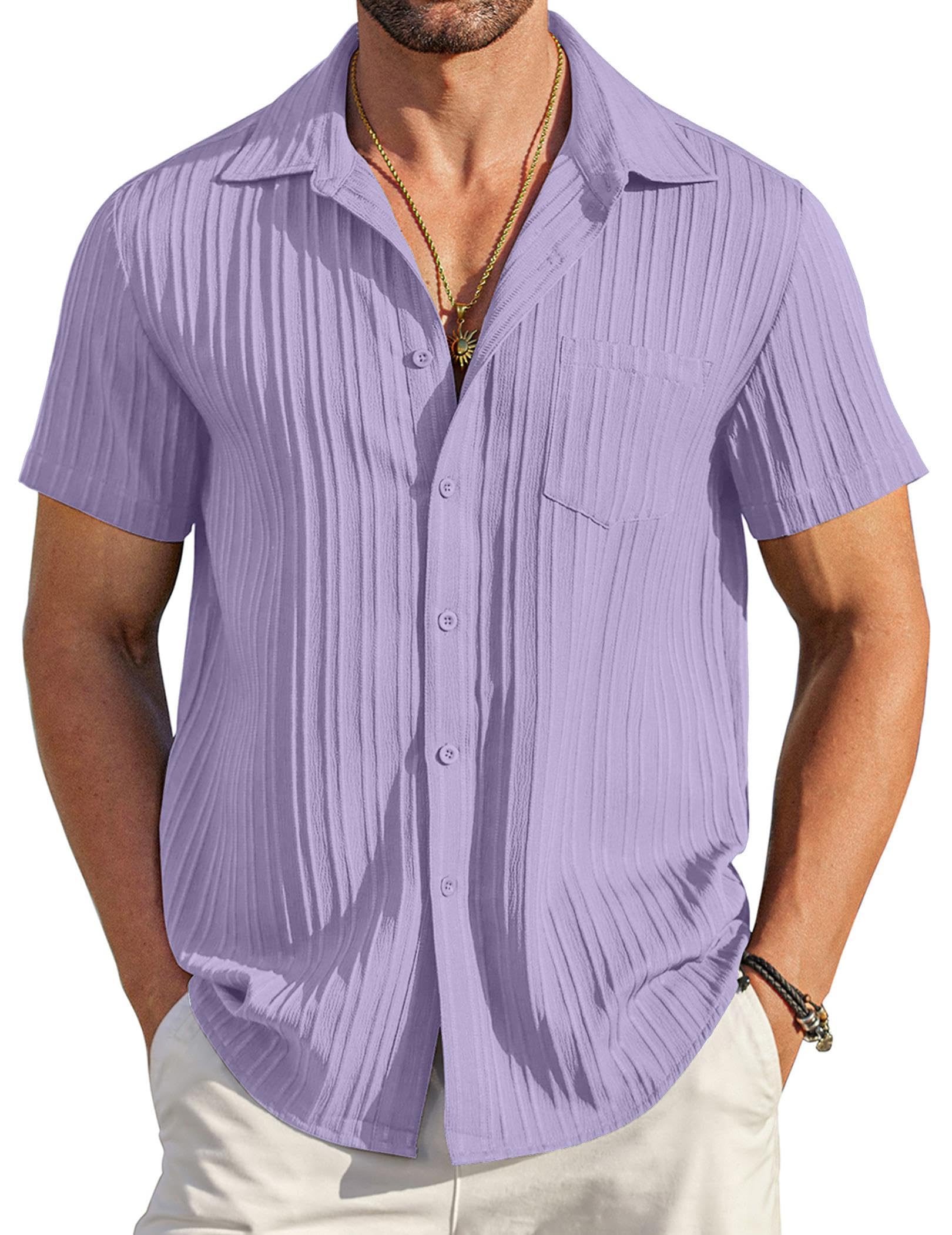 COOFANDY Men's Casual Button Down Shirts Short Sleeve Textured Summer Beach Shirt with Pocket