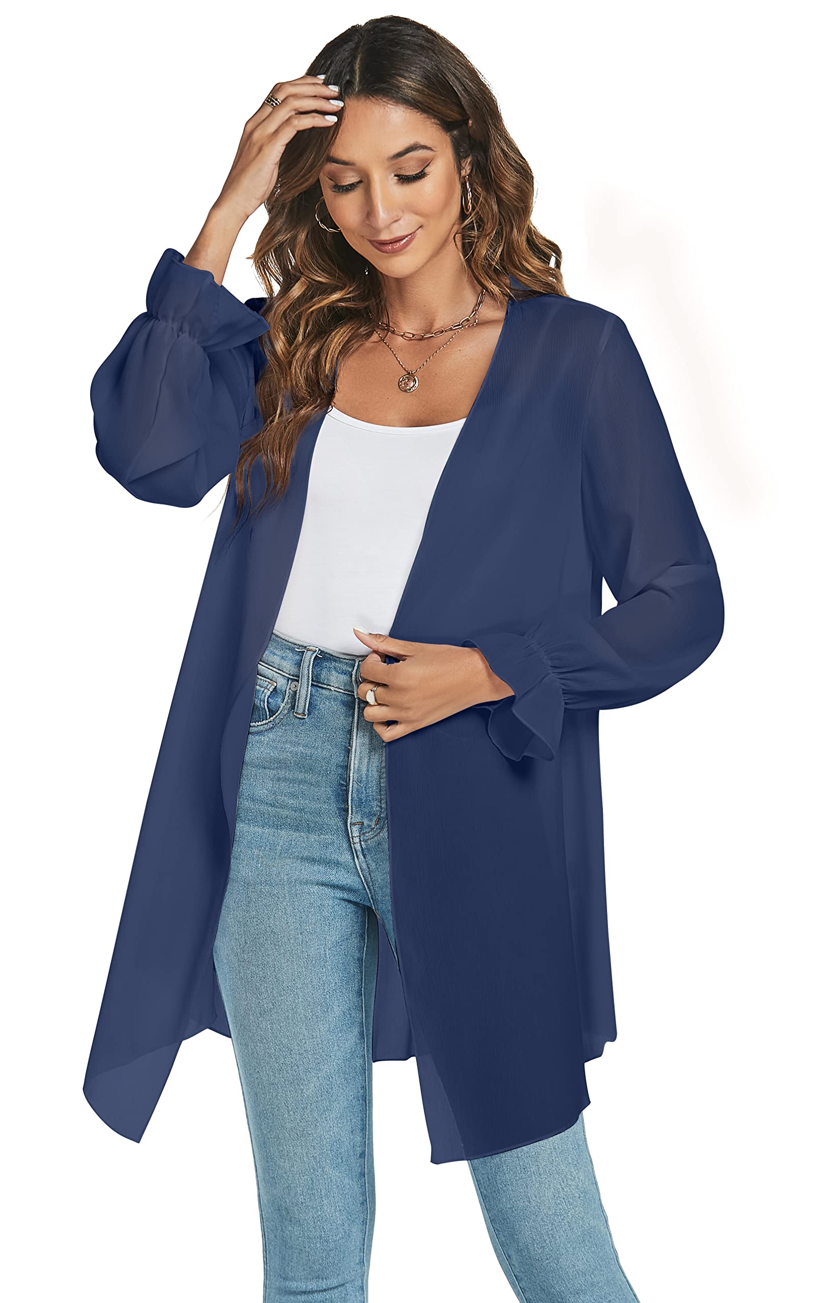 Cardigan Donna Lungo Kimono Leggero Elegante Boho Copricostume Mare Maniche Lunghe Casual Cardigan