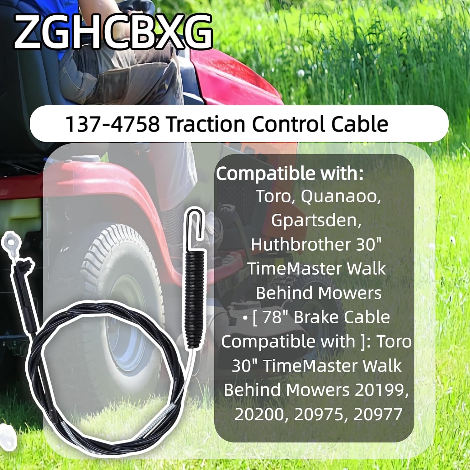 133-8158 120-6243 Brake Cable, Replacement for Toro 30" Timemaster Lawn Mowers, Fits 21199 21200 20976 20978