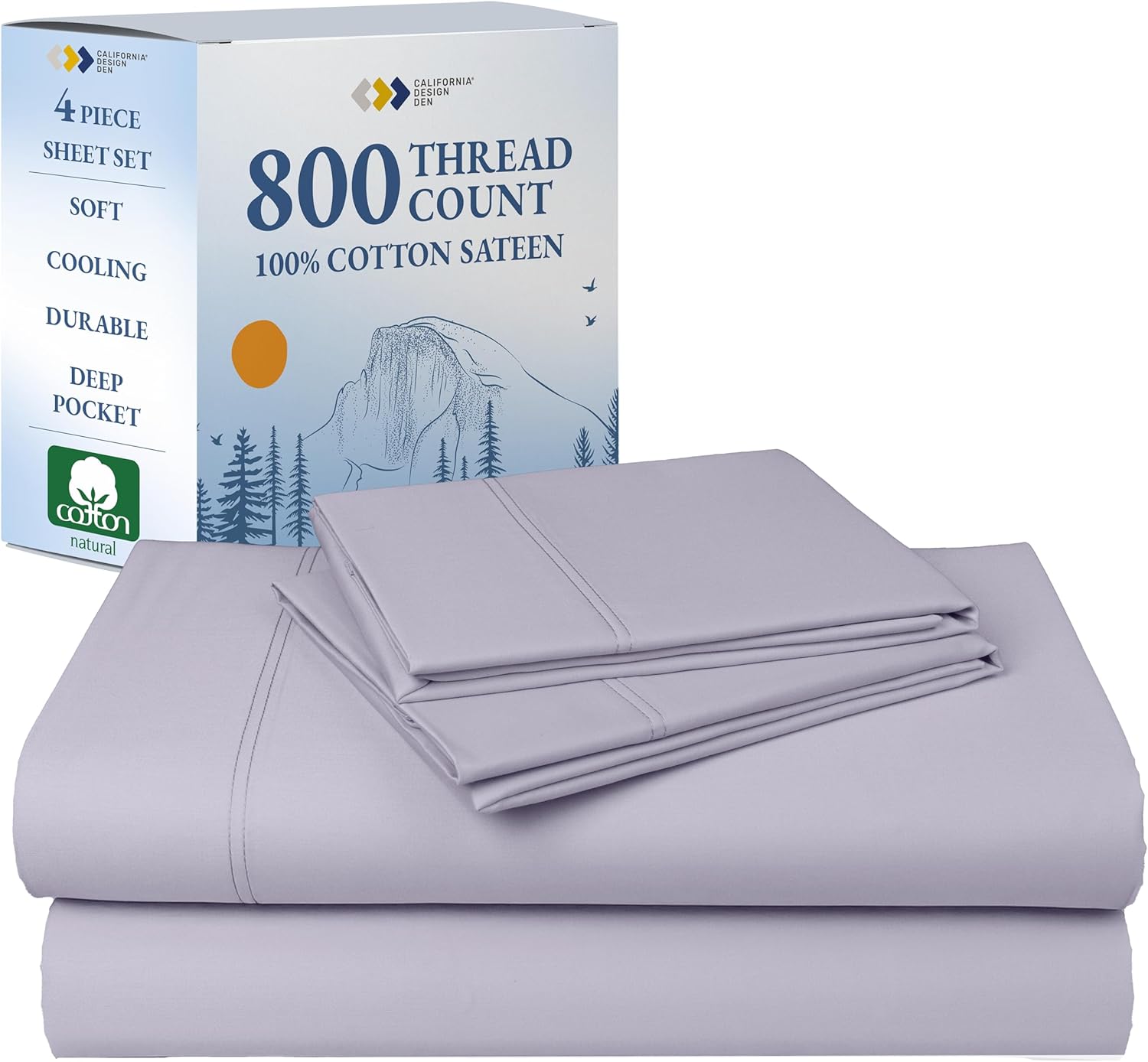 California Design Den Luxury 800 Thread Count Sheets Queen - 100% Cotton Sateen for Queen Size Bed - Bedding Set with Deep Pockets, Cooling & Softer Than Egyptian Cotton Sheets (Lavender)