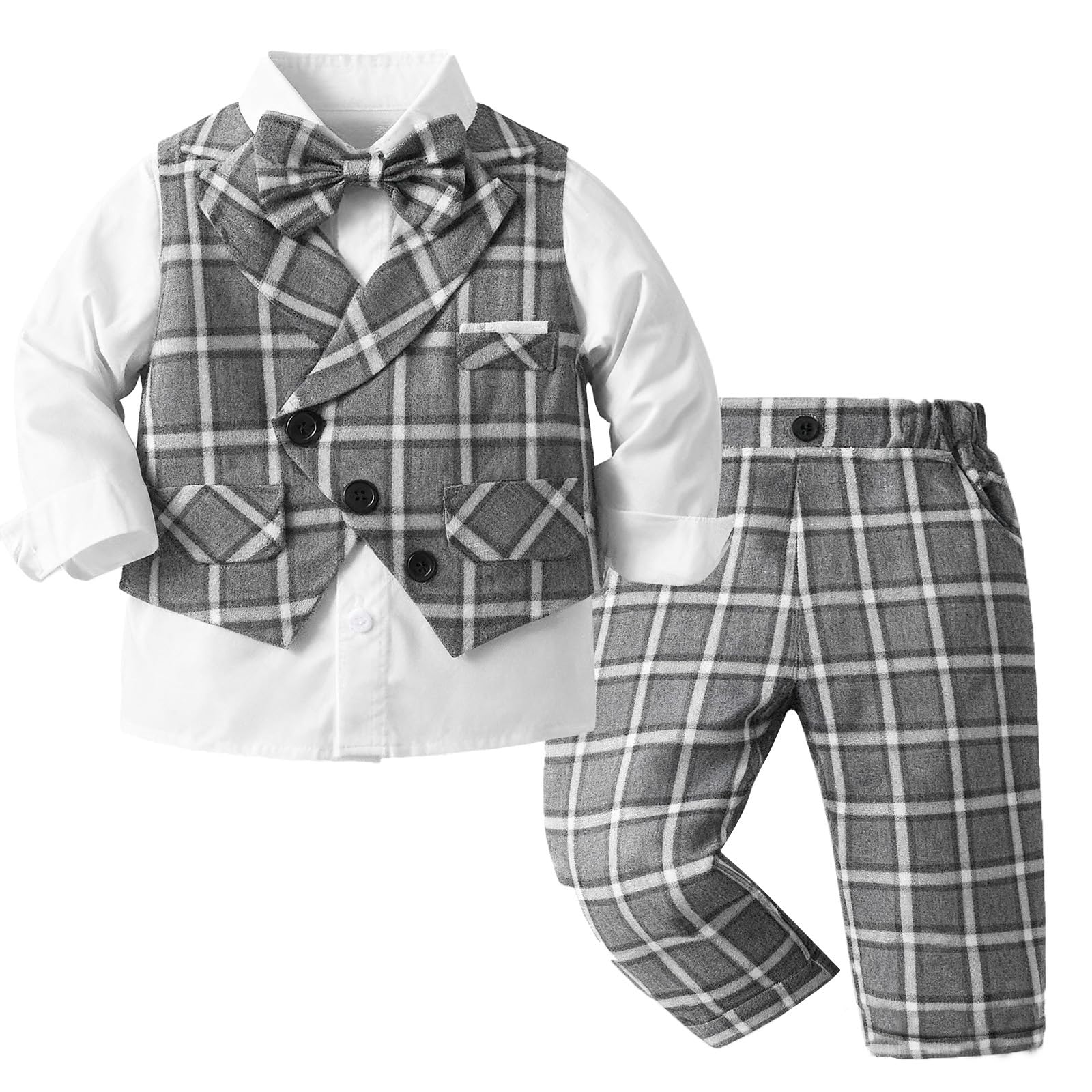 Volunboy Baby Boys Gentleman Suit, Toddler Formal Waistcoat Outfit Wedding Shirts + Vest +Bow Tie 4 PCS Set — view 28