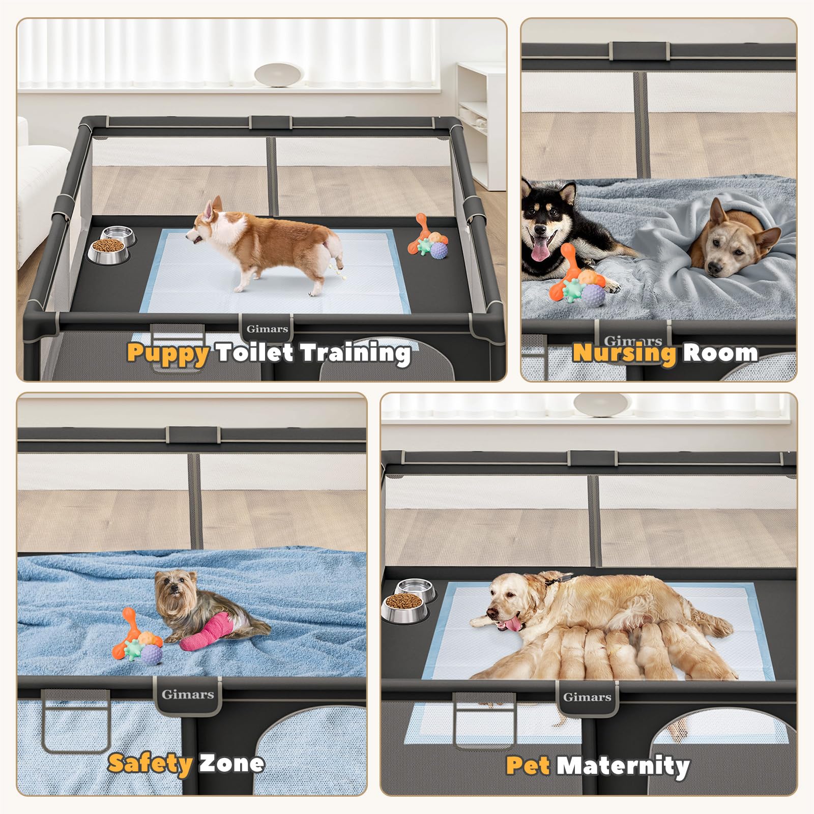 180 x 150 x 66 cm Welpenlaufstall mit Tür, Hundelaufstall für Welpen oder kleine Hunde, Stabiler Sicherheits-Tierlaufstall, Verdickter Stoff, Hochfestes Nylon-Mesh, Für Innen- & Außenbereich, Waschbar