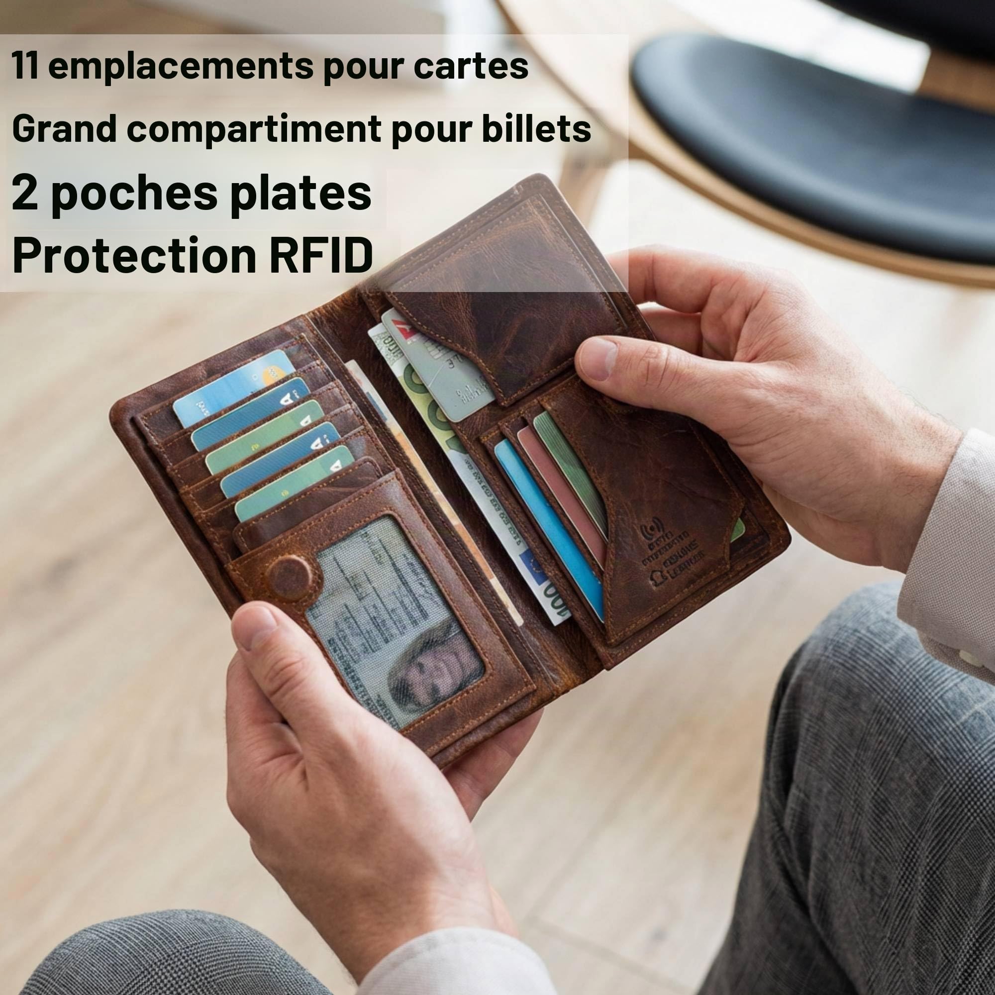 STILORD Kenan XL Portefeuille Homme Cuir Véritable Grand Format avec Fermeture Magnétique Porte-Monnaie pour 11 Cartes Portefeuilles Hommes Cuir Con RFID Couleur:Kara - Cognac