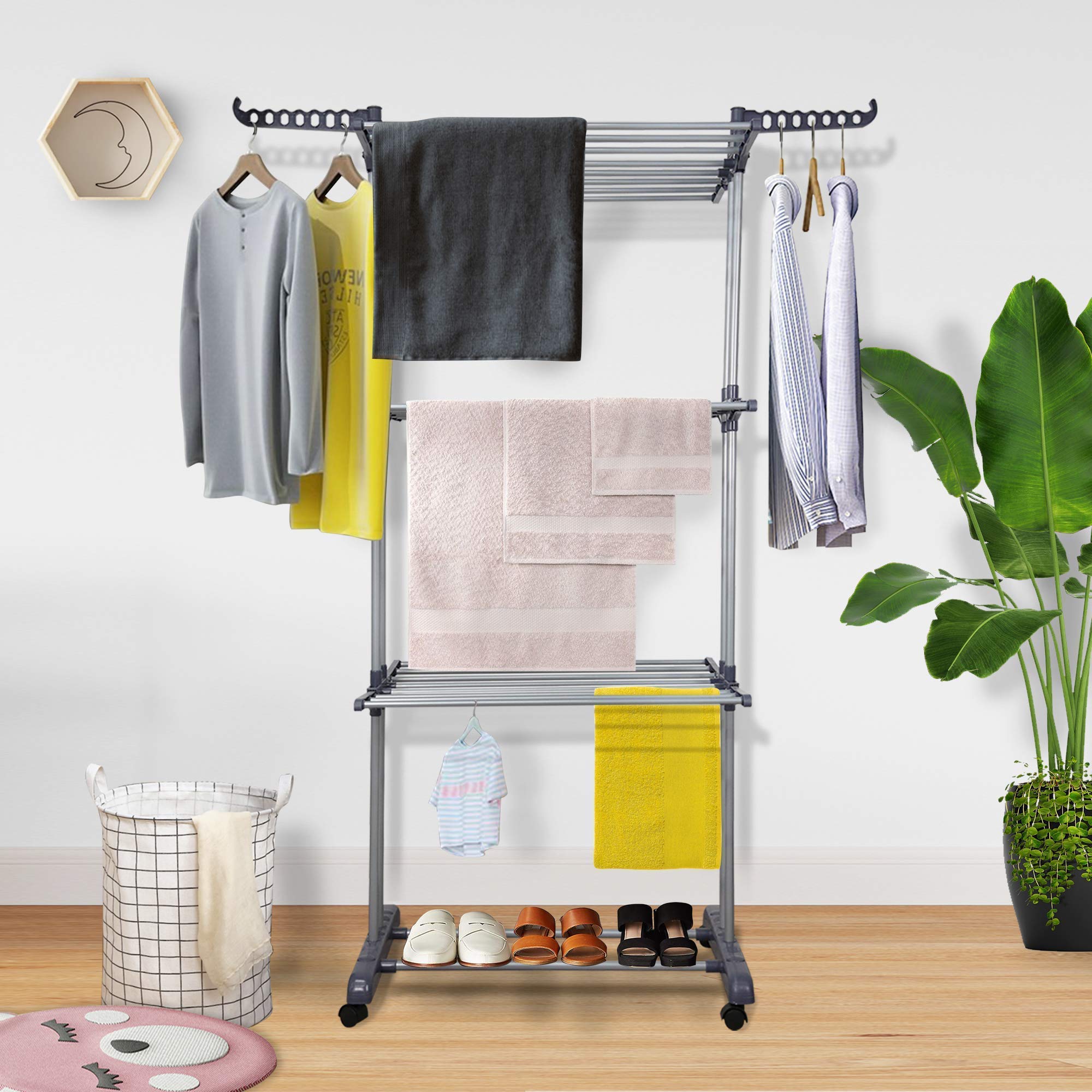 Fold Out Buy Bigzzia Clothes Drying Rack, Folding 2-Level Laundry