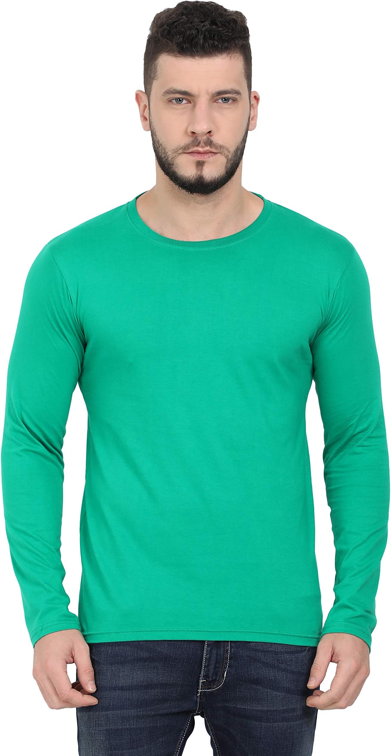 FLEXIMAAMen's Cotton Round Neck Plain Full Sleeve T-Shirt