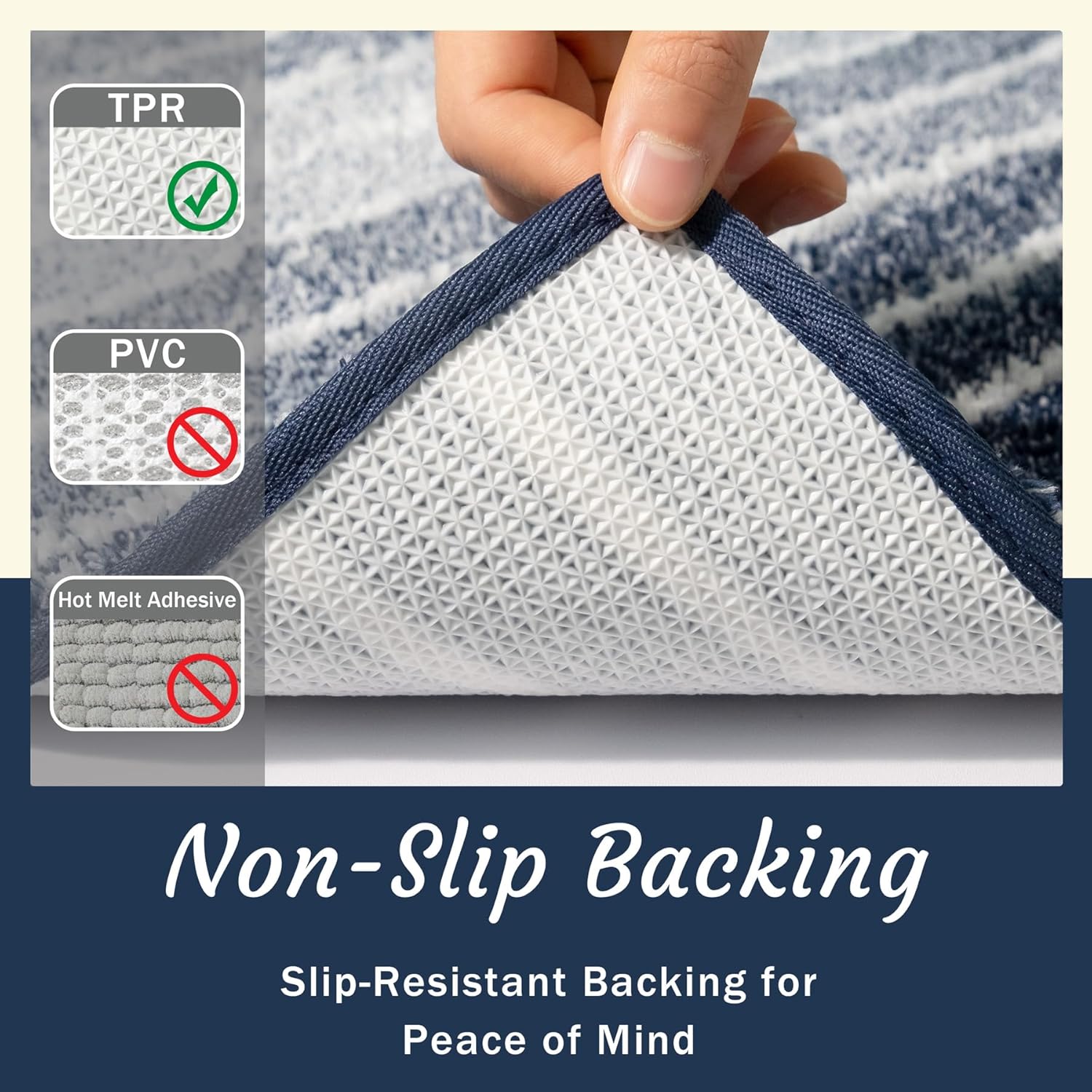 Blue Bathroom Rug 18"x24" Non-Slip, Soft and Absorbent Bath Rugs, Machine Washable, Navy Stripe Bath Mats for Bathroom Floor, Tub and Shower - Image 5