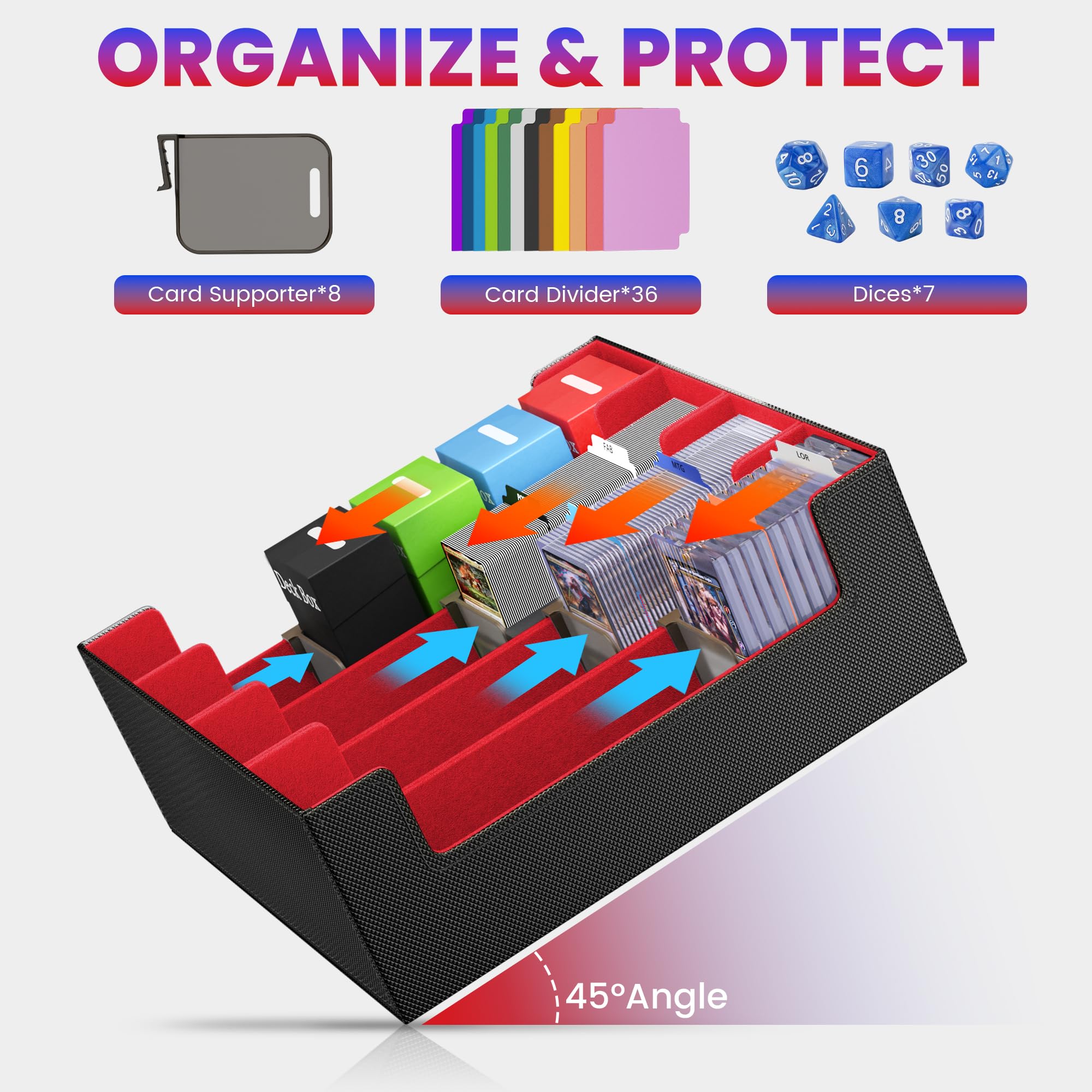 Boîte de rangement pour cartes à collectionner, 4 rangées MTG avec 36 séparateurs et 8 stoppeurs, étui Commander Deck pour Toploaders, porte-cartes magnétique, JCC, Yu-GiOh et cartes de sport