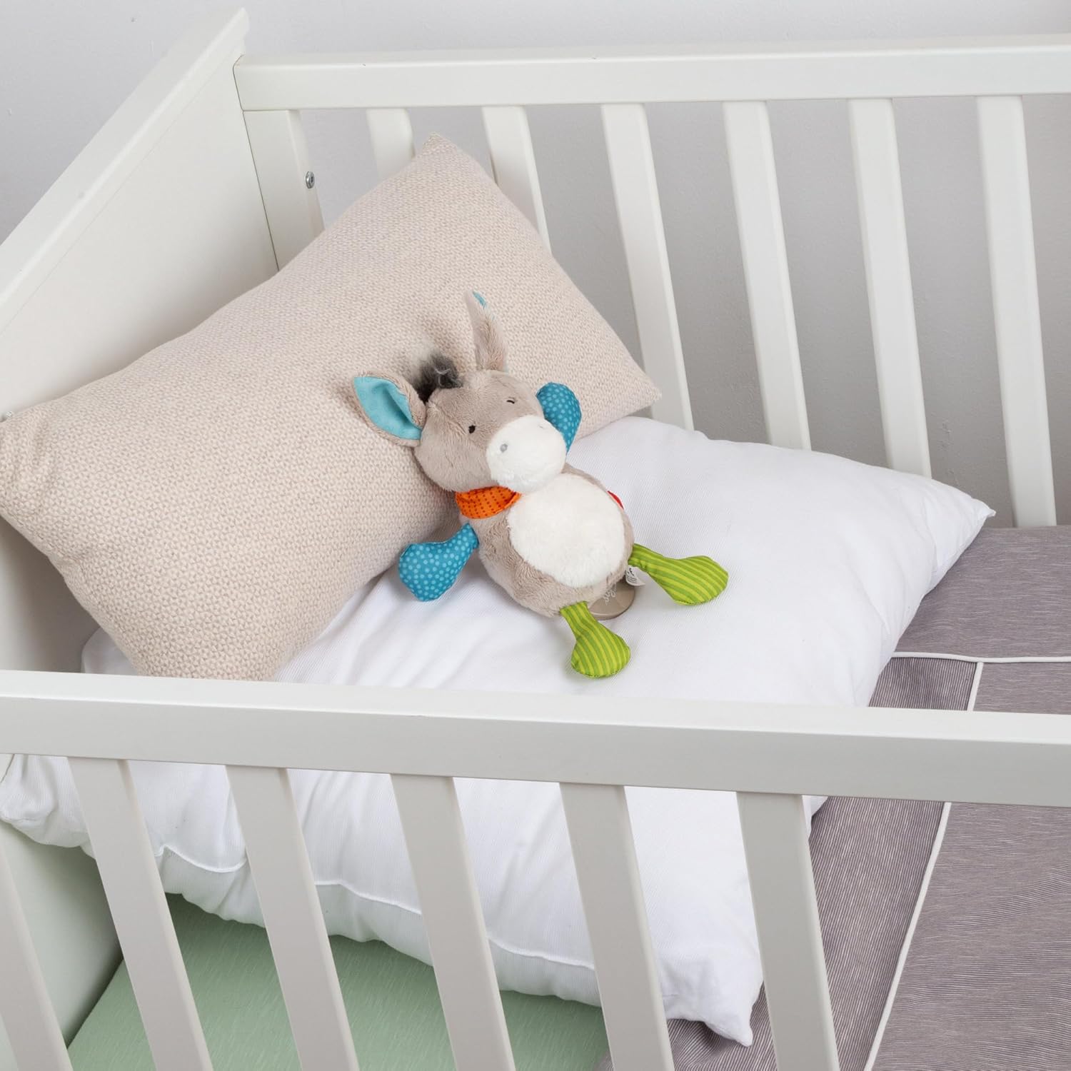 SIGIKID 42891 Mini Donkey Music Box with Soft Melody for Sleeping with Changeable Mechanism for Babies and Children from Birth, Multi-Colour, 20 cm
