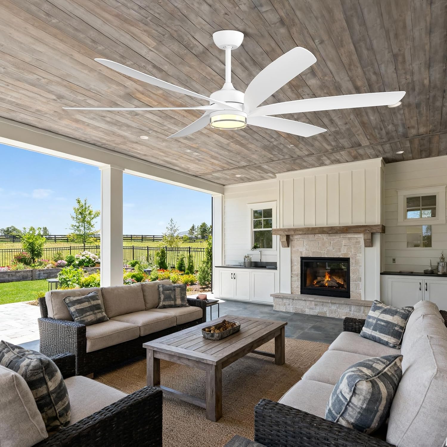 64 Inch White Ceiling Fans with Lights and Smart Remote/ Tuya APP/ Voice Control, Outdoor Ceiling Fan for Patio with High CFM Modern Reversible DC Motor, Damp Rated ABS Blades for Exterior Gazebo Shop