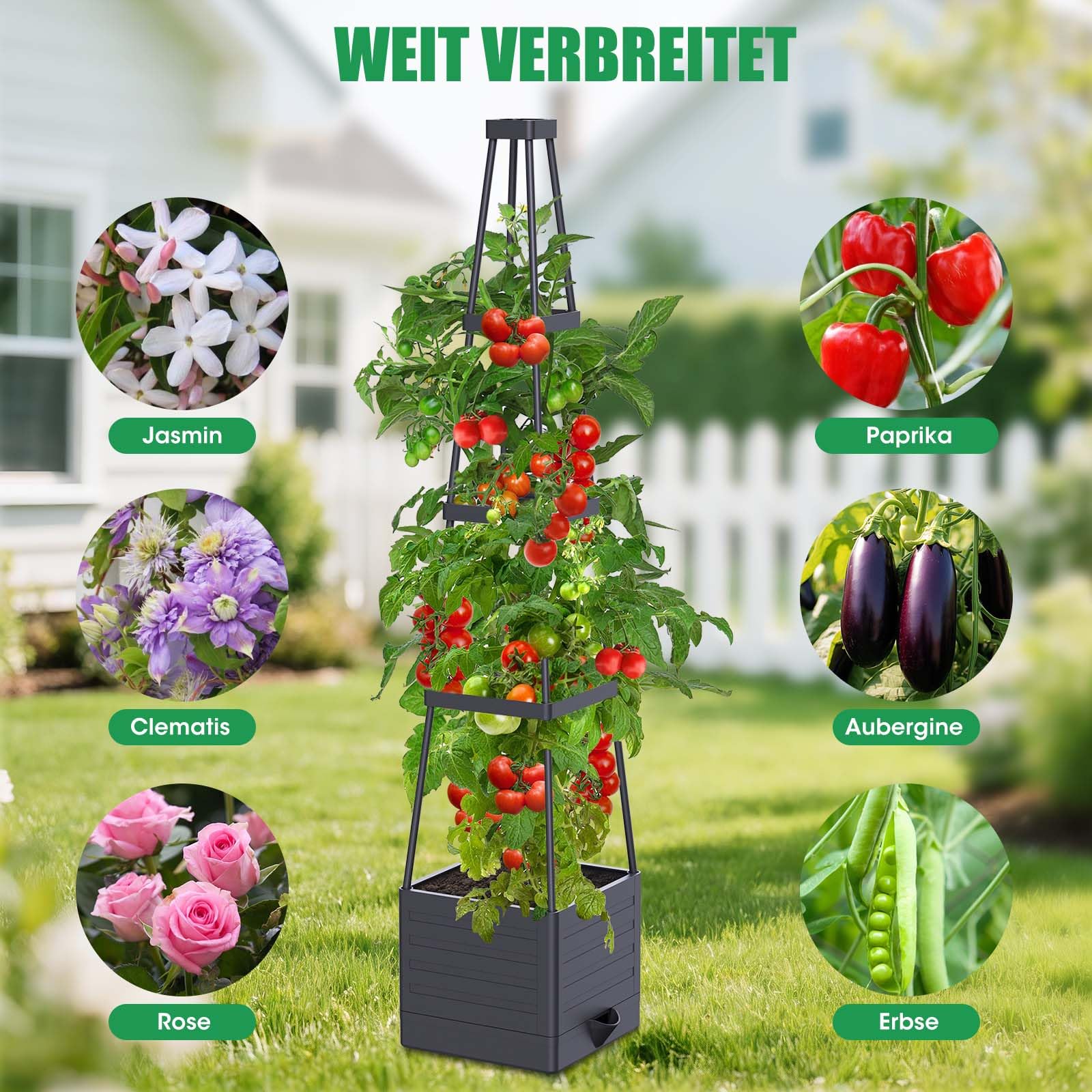 145cm Tomatentopf, 2 Pack Selbstbewässerung Tomatentopf mit Rankhilfe,Tomaten Rankhilfe mit Wasserspeicher，Höhe Einstellbar Tomatenturm，für Kletterpflanzen Gemüse Blumen Outdoor&Indoor