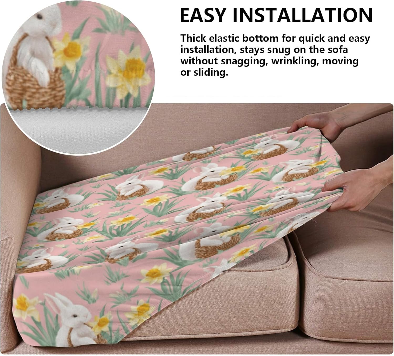 Pastel Easter Bunny Loveseat Covers Couch Covers for 2 Cushion Couch, 2-Piece Stretch Sofa Slipcovers Anti-Slip Washable Furniture Protectors for Dogs Pets