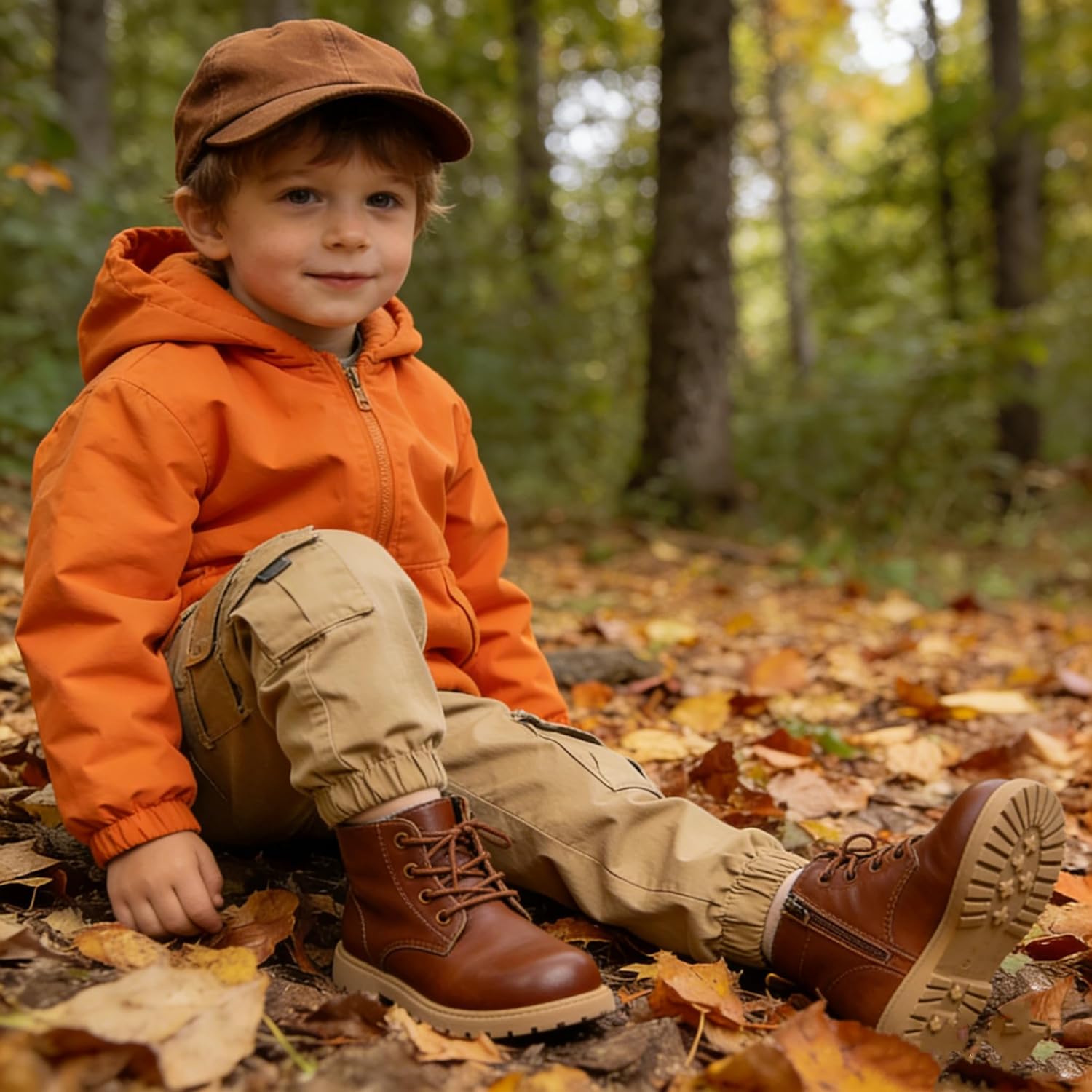 Sawimlgy Toddler Boys Girls Classic Hiking Boots PU Leather Outdoor Four Seasons Ankle Sneaker High Top Durable Rubber Sole Casual Shoes - Image 2