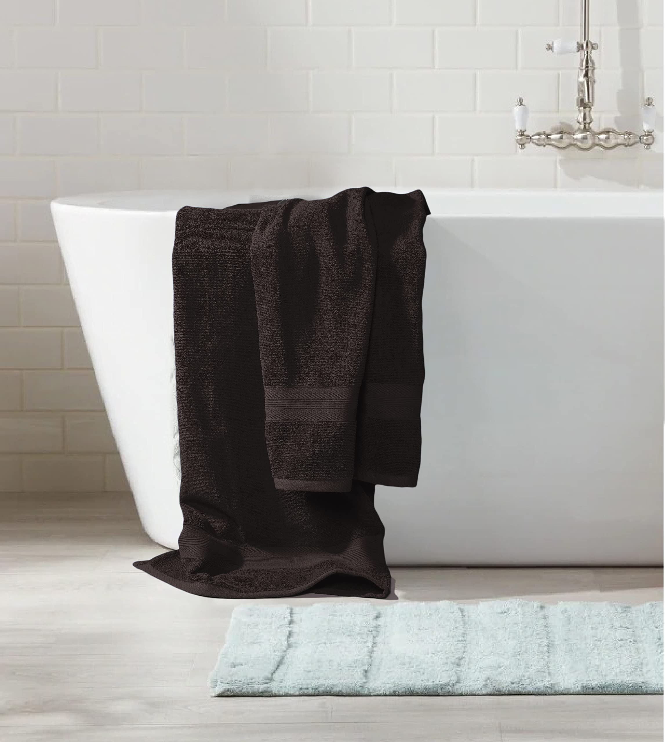 BOUTIQUO Juego de toallas de 8 piezas, 100% algodón hilado en anillo, 2 toallas de baño de 27 x 54 pulgadas, 2 toallas de mano de 16 x 28 pulgadas y 4 paños de 13 x 13 pulgadas, ultrasuaves, altamente