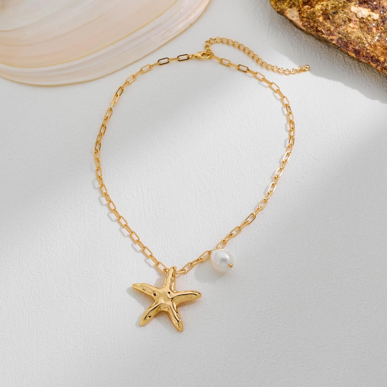 YUJIE Starfish Necklace for Women Adjustable Chain Fish Shell Pearl Charm Gold Plated Ocean Pendant Fashion Jewelry - Image 7