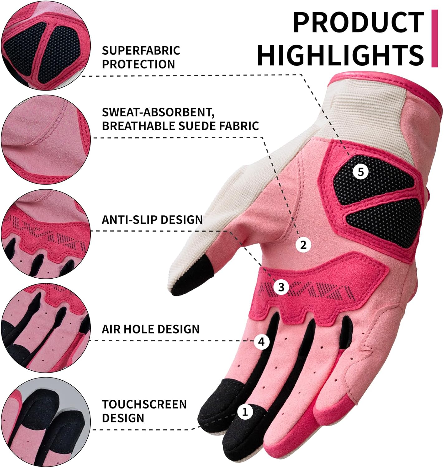VXW Motorcycle Gloves for Women - with Palm & Knuckle Protection and Touchscreen Design for Motorbike, BMX, ATV, MTB