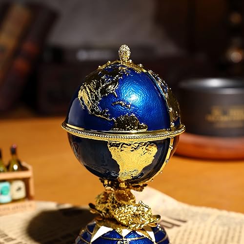 Miniatura 3 de Faberge - Caja de joyería de huevo con diamantes de imitación esmaltados, caja de joyería Faberge con bisagras, caja de anillos para decoración del