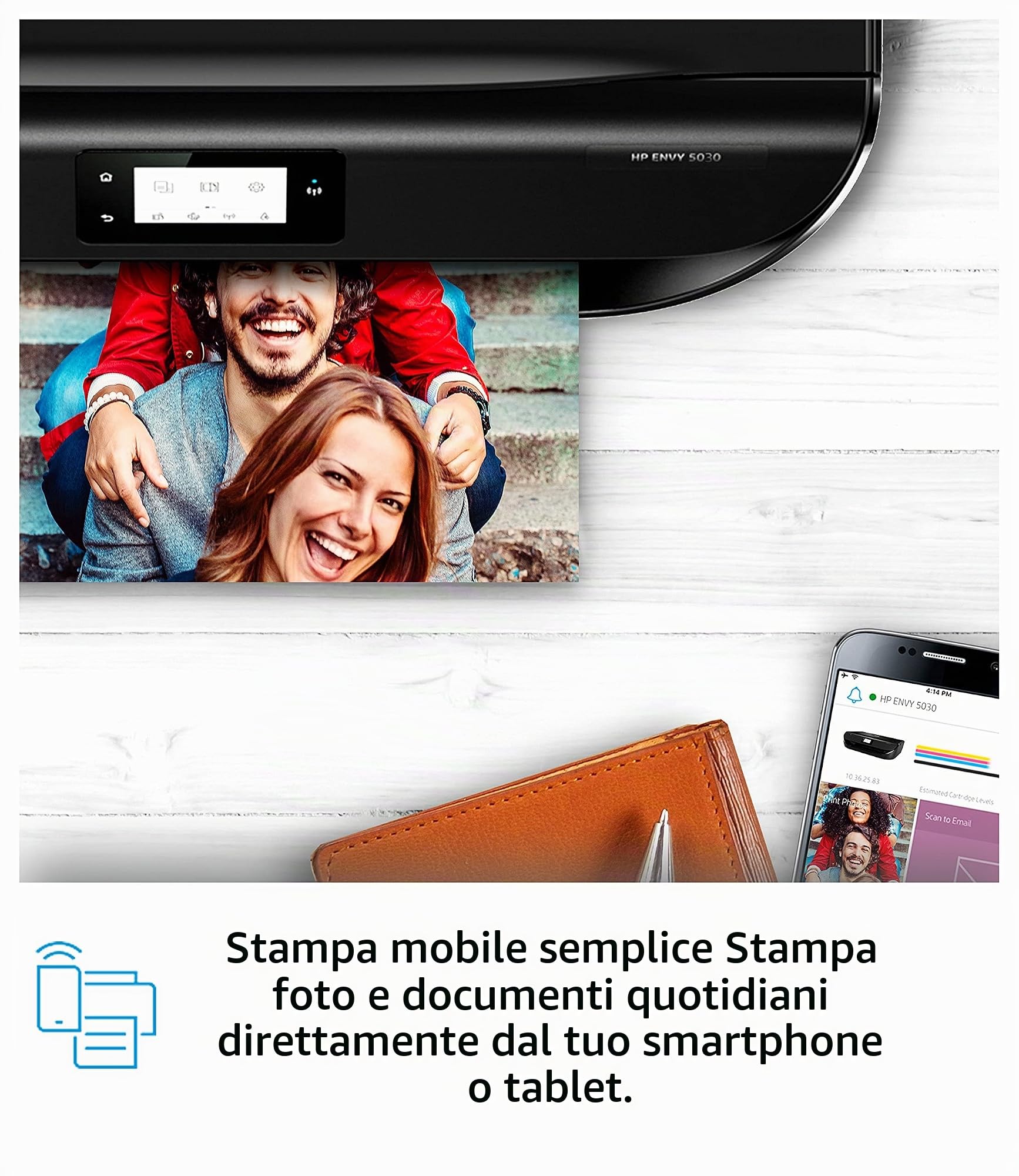 HP Envy 5030, M2U92B, Stampante Multifunzione Wireless a Getto di Inchiostro, Stampa, Scansione, Copia, Wi-Fi e Wi-Fi Direct, HP Smart, 6 mesi di Instant Ink, Nero