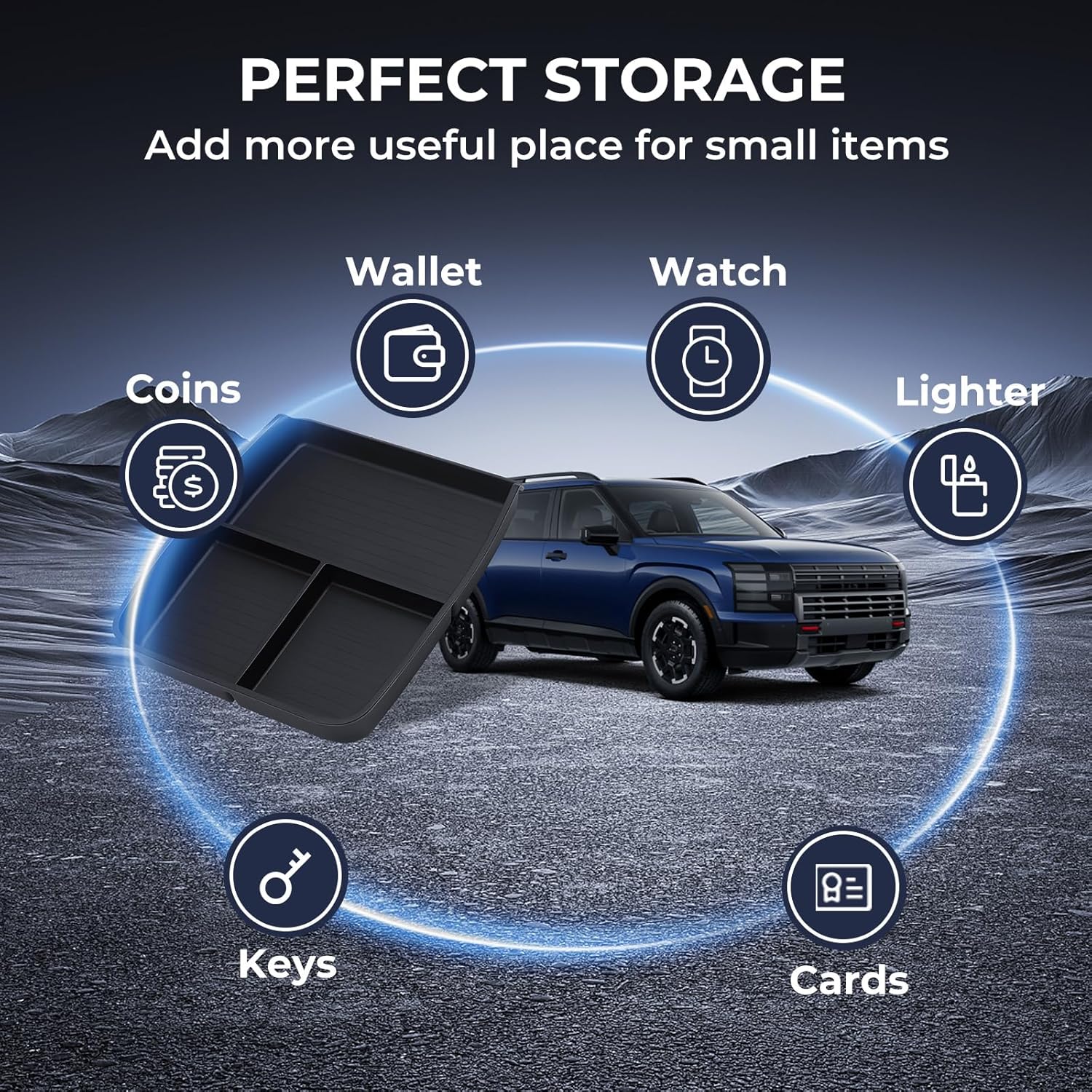 Lower Center Console Organizer Tray Storage Box for Hyundai Palisade 2026, Interior Accessories Insert Tray Storage Box for 2026 Palisade, Black