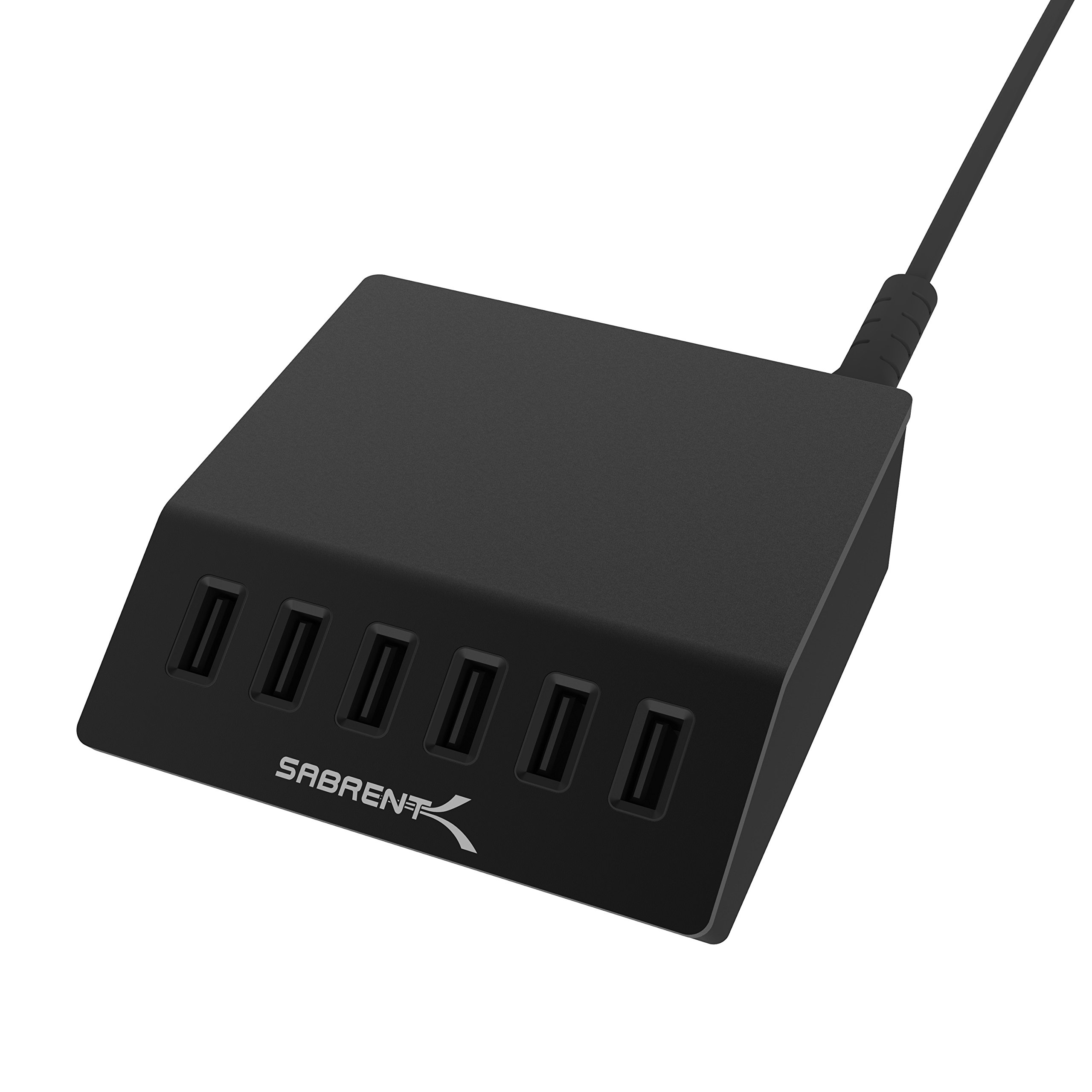 SABRENT Premium 60 Watt (12 Amp) 6 Port Aluminum Family Sized Desktop USB Rapid Charger.[UL Certified ] Smart USB Charger with Auto Detect Technology [Black] (AX-FLCH-B)
