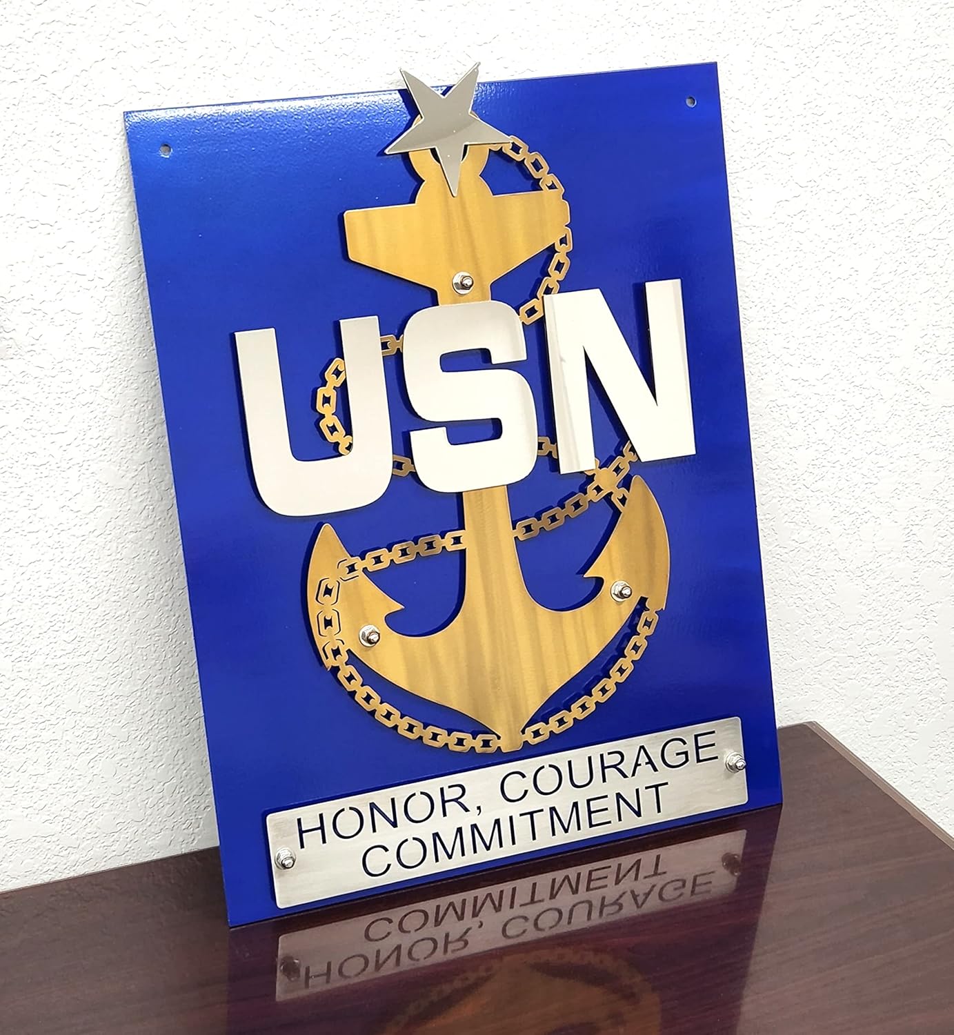 US Navy Chief Anchor - Chief, Senior Chief or Master Chief Stainless Steel or Rusted Finish Wall Art (Master Chief (2 stars), Rusted Steel)