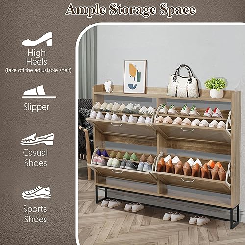 Miniatura 9 de MISHAO Armario de almacenamiento de zapatos con 4 cajones abatibles, armario oculto estrecho para zapatos con patas de metal y estante ajustable,