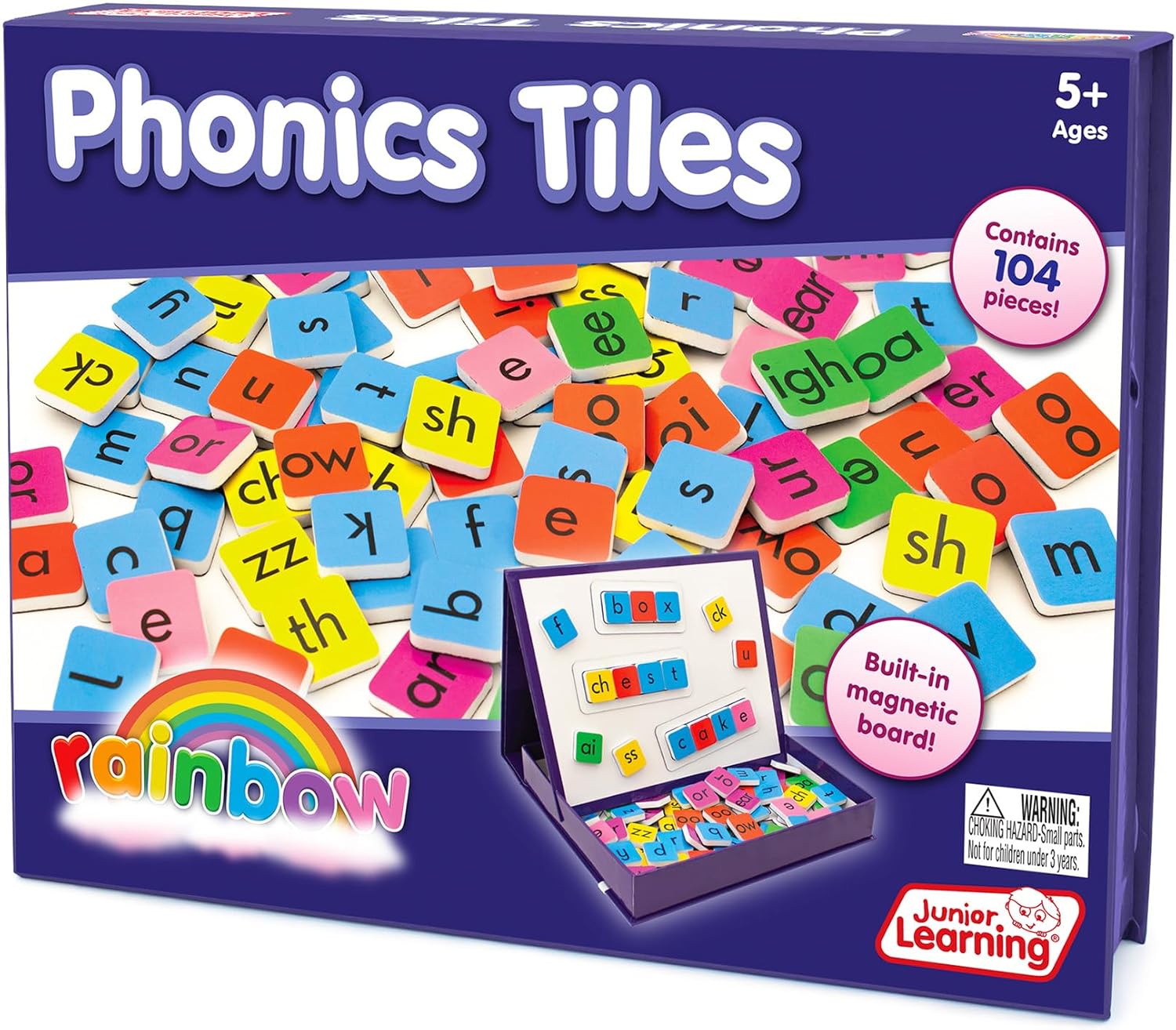 Junior Learning Rainbow Phonics Tiles with Built-in Magnetic Board Multi