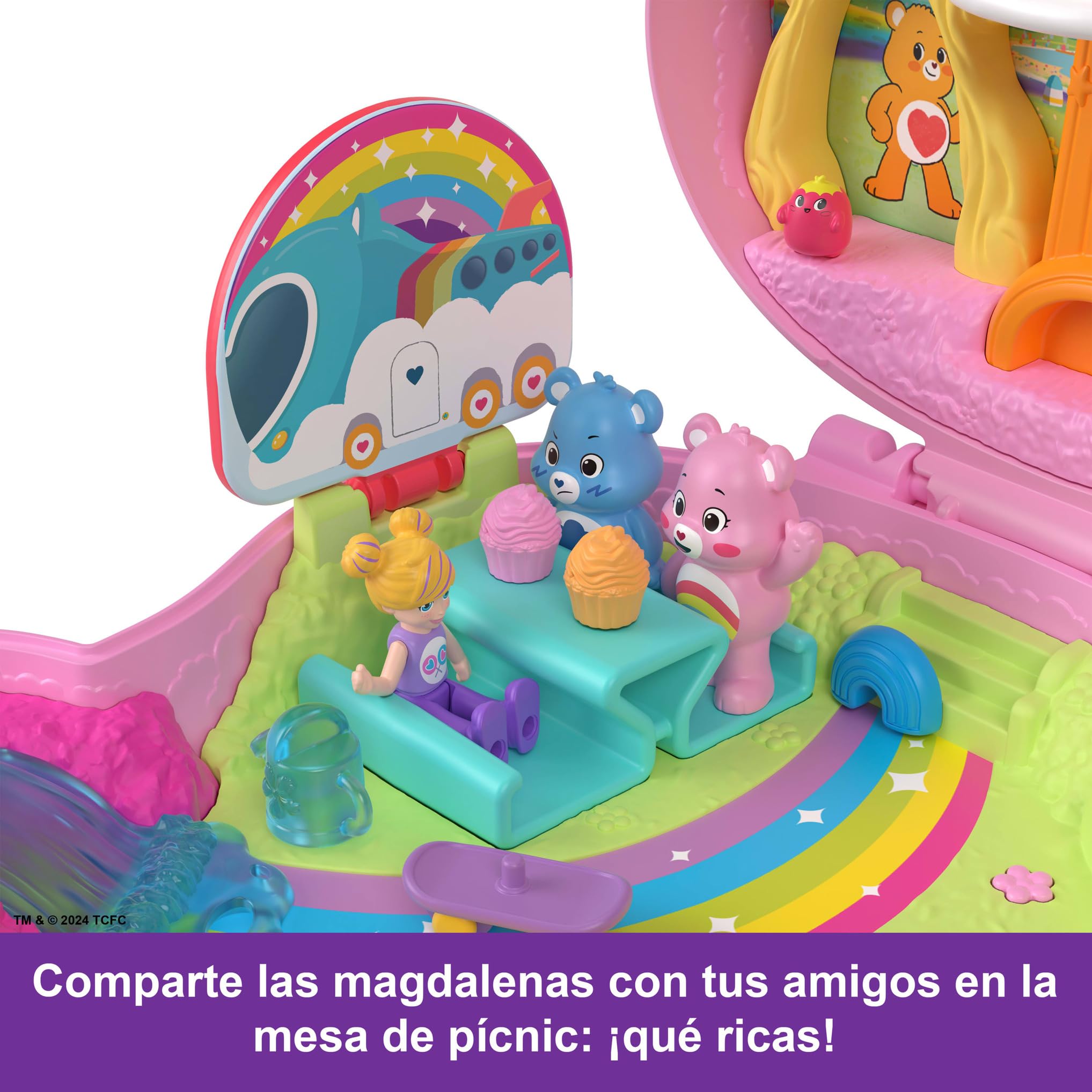 Polly Pocket y los Osos amorosos Conjunto de juego, juguete de viaje con muñecas, coche de juguete y accesorios temáticos, estuche de colaboración, JCC14