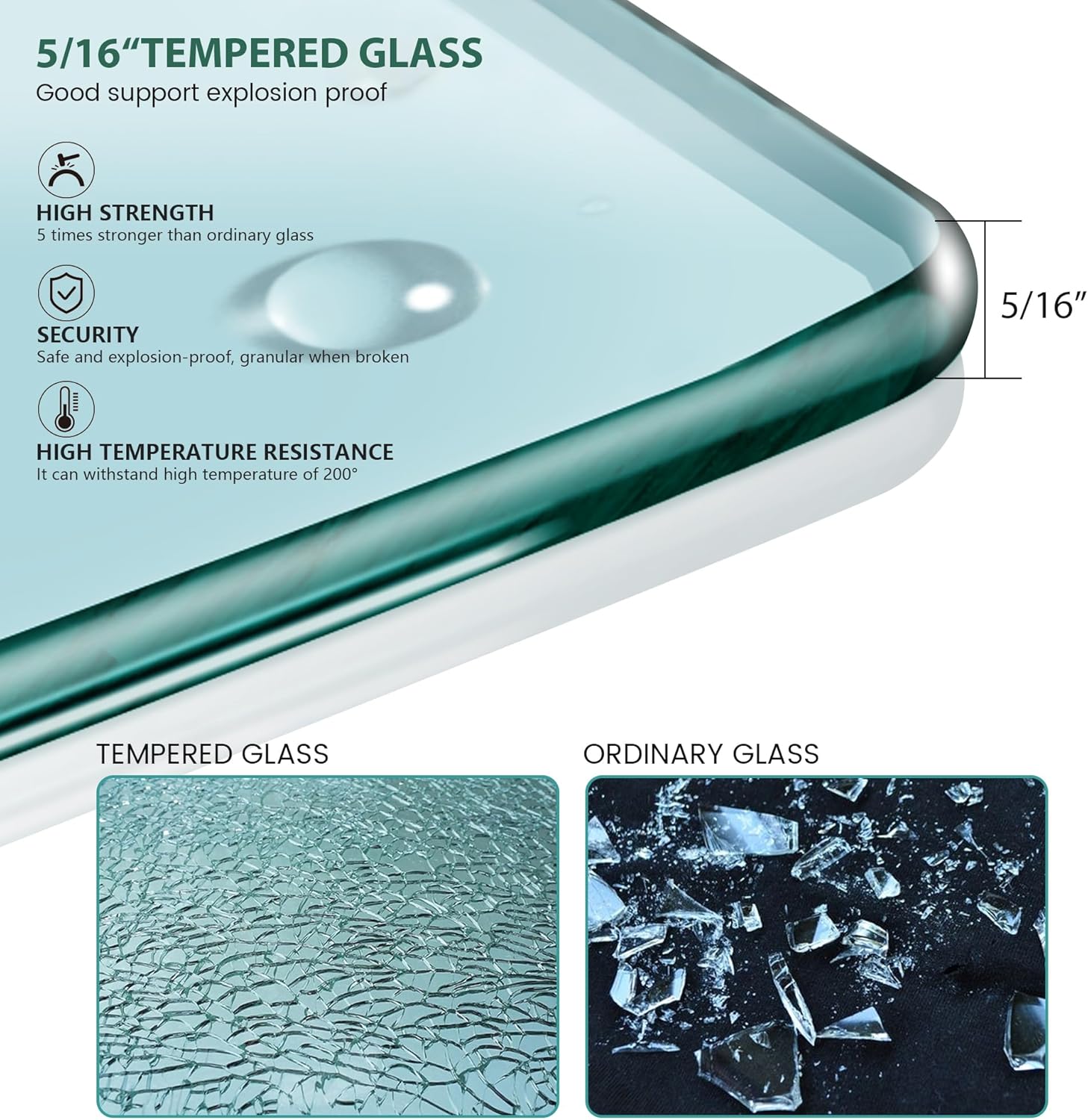 Fixed Shower Glass Panel 34" W * 74" H, Frameless Shower Screen for Walk-in Shower, 5/16"(8mm) Thick Tempered Glass with Easy Clean Guard Coating,Single Shower Glass Panel for Bathroom Upgrades
