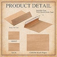 Vista 3 de Yahenda Paquete de 300 sobres de papel kraft A7 de 5 x 7 para invitaciones de boda, despedida de soltera, fiesta de cumpleaños, tarjetas de Marrón