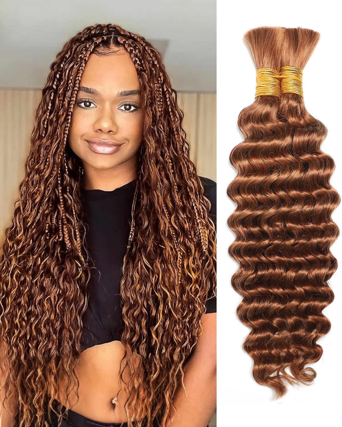Flagship Human Braiding Hair, Boho Braids Human Hair 100g 16 Inch Deep Water Wave Bulk Human Hair for Braiding No Weft Bundle 12A Brazilian Virgin