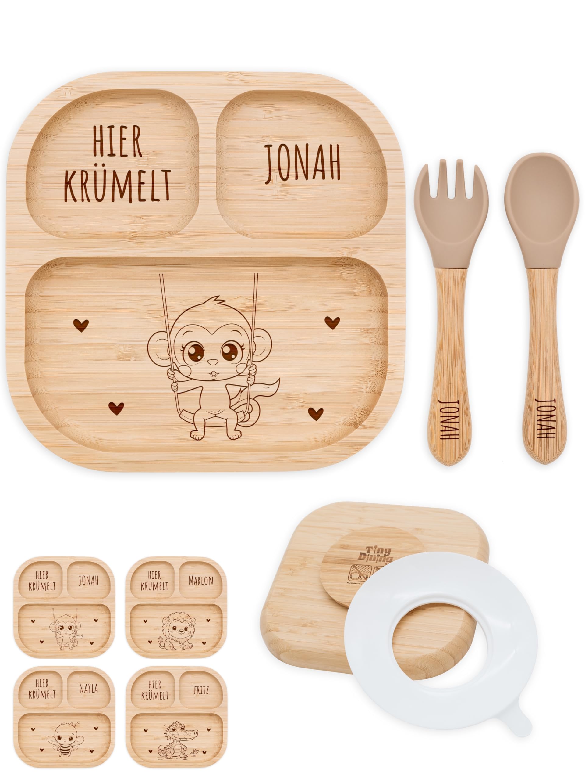 Bärenfreunde® - Personalisierter Baby Teller mit Saugnapf - Praktisches Beikost Zubehör Säugling mit Namen - Kinder Teller Rutschfest - Personalisierte Geschenke Baby (Affe)