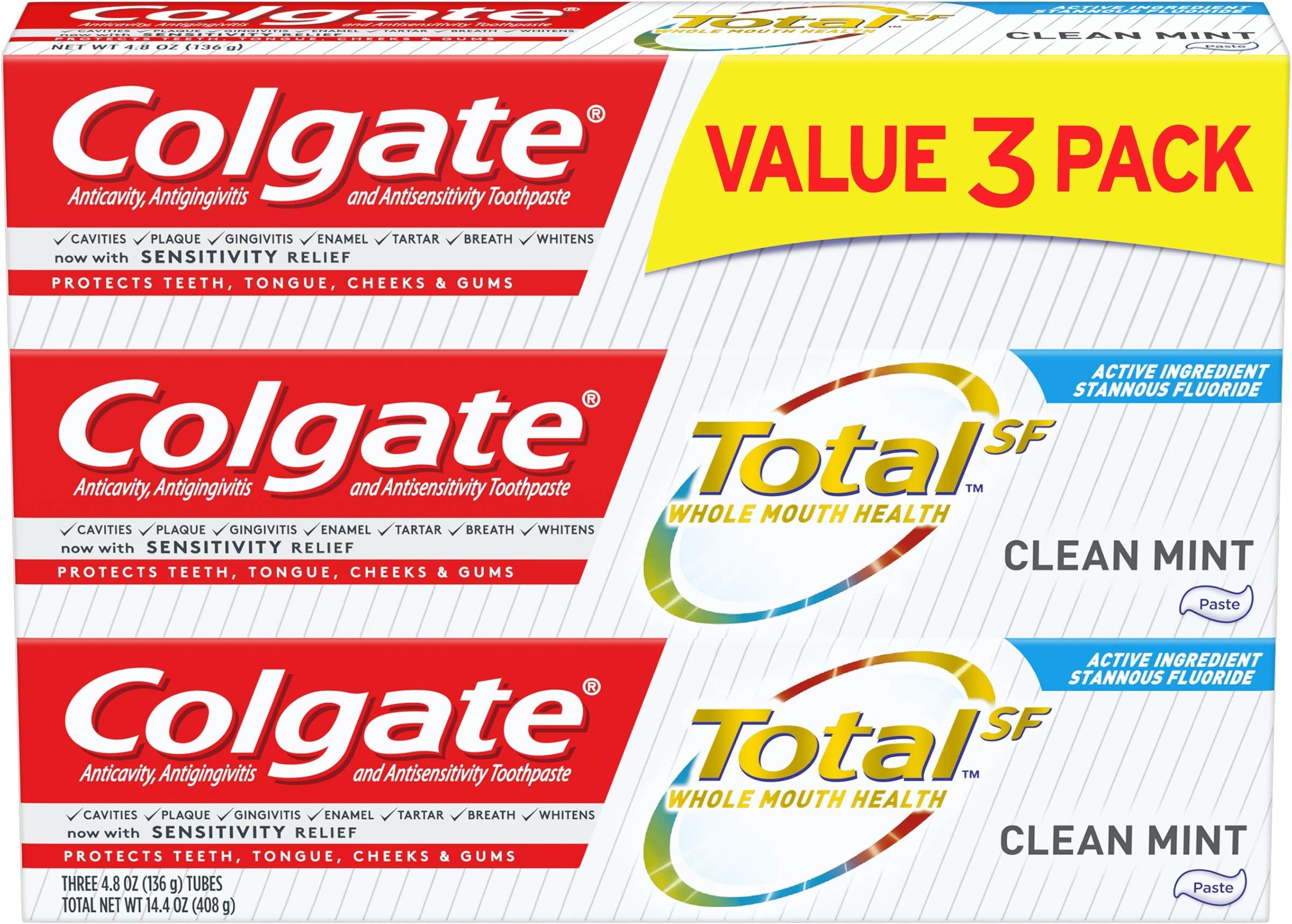 Colgate Total Toothpaste, Clean Mint - 4.8 ounce (3 Pack)