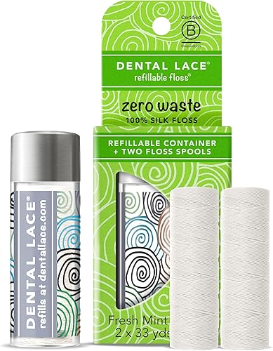 Miniatura 6 de Dental Lace Paquete de 4 contenedores de hilo dental recargables de colores con embalaje reciclable