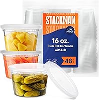 Vista 7 de Recipientes de delicatessen con tapas [48 juegos – 8 onzas.] Pequeño recipiente de plástico para sopa – Contenedores desechables de almacenamiento