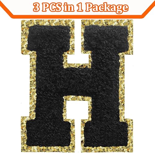 Miniatura 192 de Parches de letras termo-adhesivas de felpilla para chaquetas, parches de letras universitarias con brillantina para planchar en la letra azul A