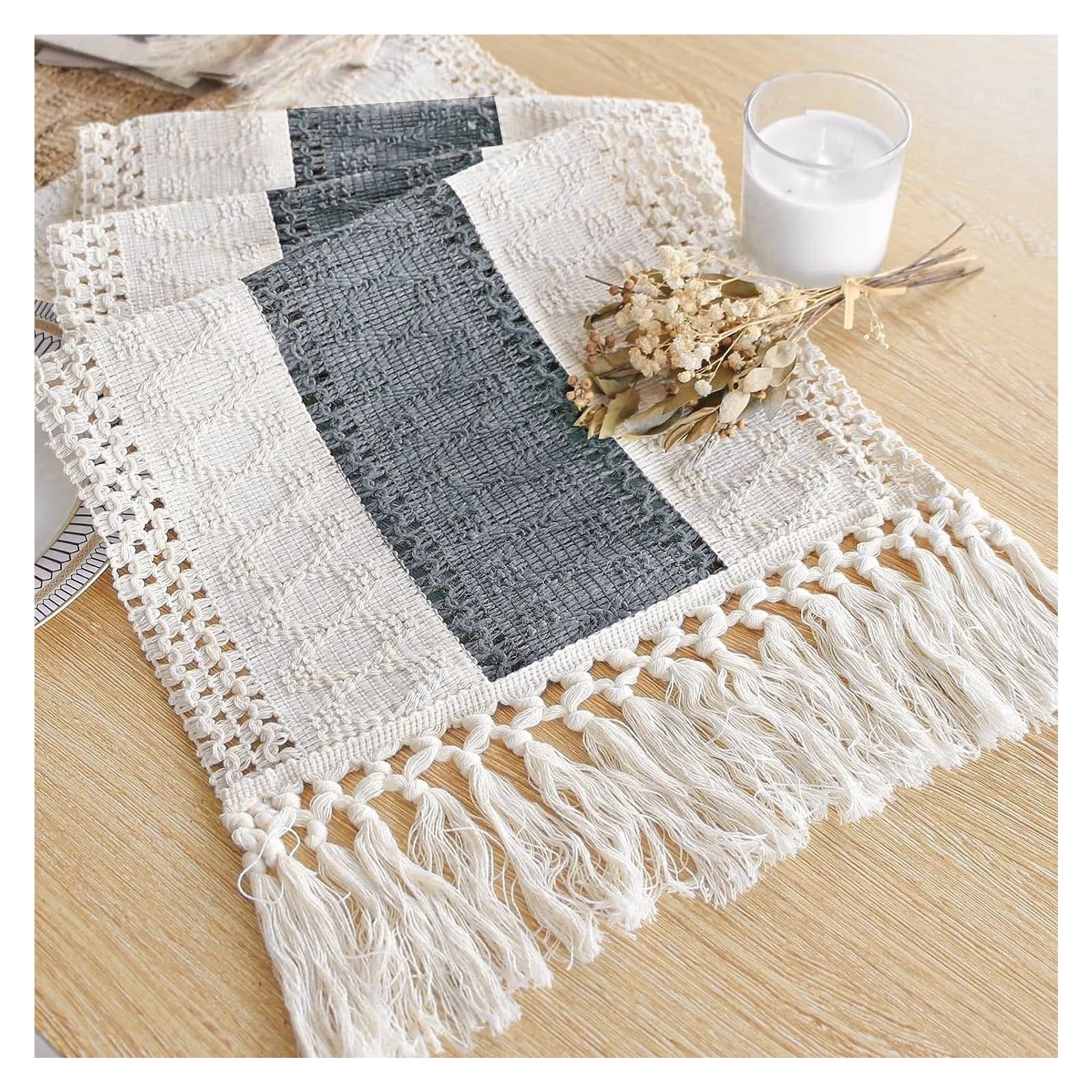 Table Runner Table Runner With Tassels Hand Woven Rustic For Kitchen Dining Room Decor(30*120cm)