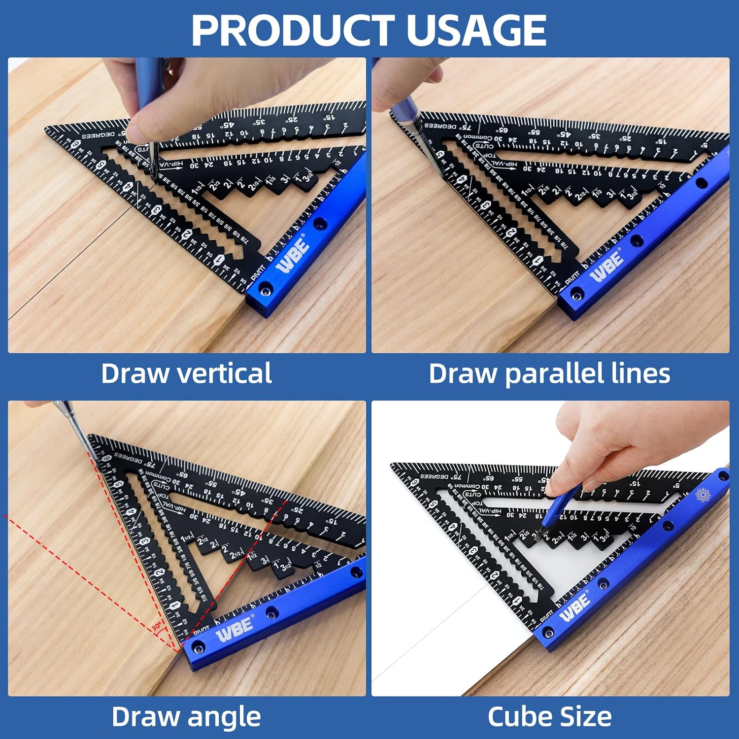 7inch Rafter Square and 12inch Combination Square Set -CNC-Machined Aluminum Alloy,Heavy Duty Carpenter Square for Woodworking and Home DIY