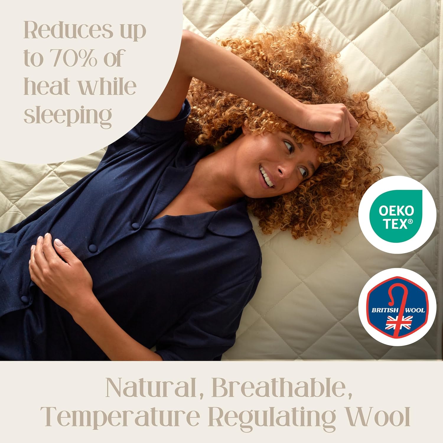Woolroom Organic Mattress Protector King - 100% Natural Organic Traceable Washable Wool Mattress Cover - Temperature Regulating Anti-Allergy Breathable Organic Cotton Bed Protection - W76''x L80''