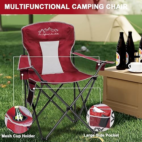 Miniatura 6 de Sillas plegables plegables para camping, silla plegable de césped resistente con bolsa refrigeradora, bolsillo de almacenamiento, bolsa impermeable,