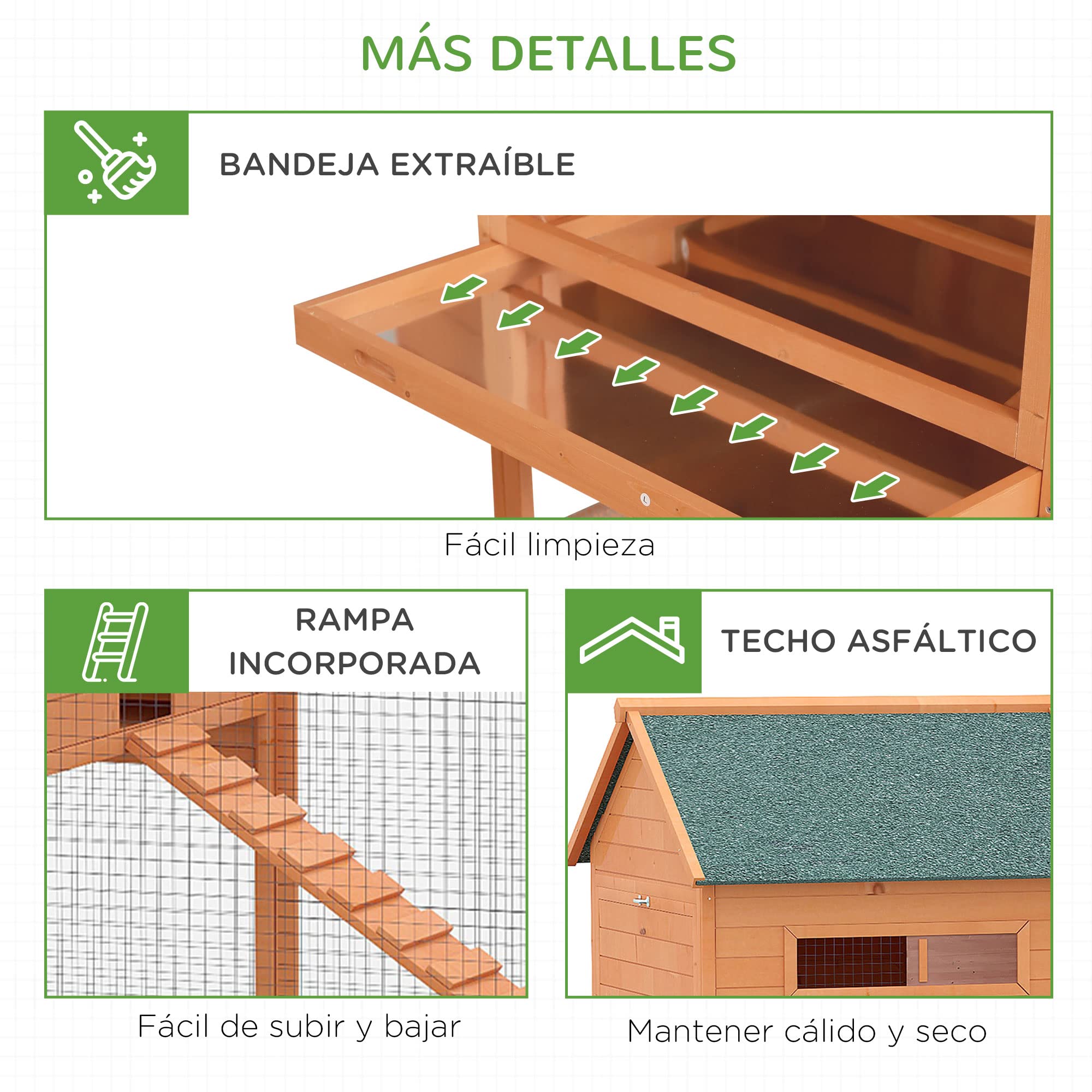 PawHut Gallinero de Madera Grande Exterior 347x160x150 cm para 4-6 Gallinas con 2 Nidos, Corral, Techo Asfáltico