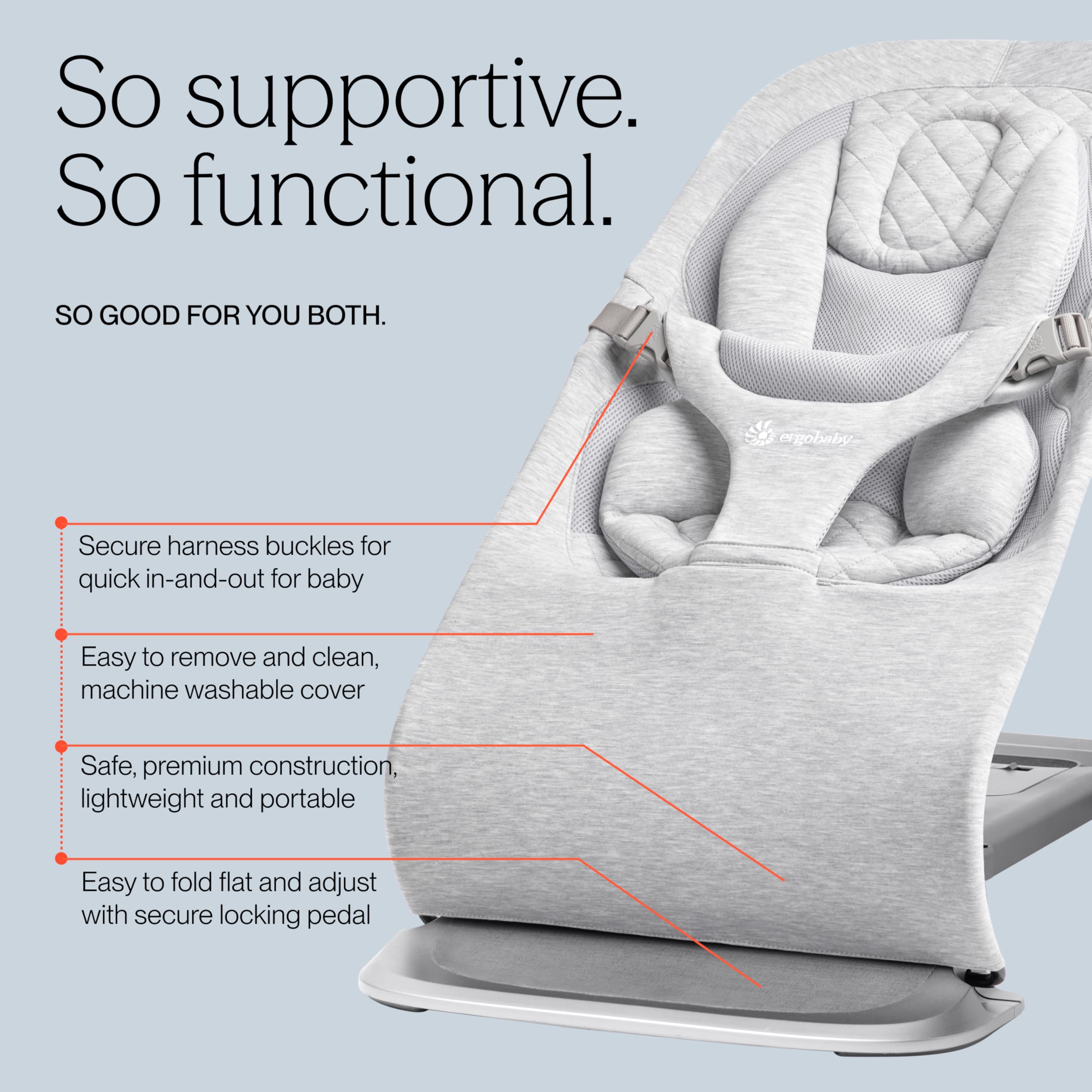 Ergobaby Evolve 3-in-1 Bouncer, Adjustable Multi-Position Baby Bouncer Seat with Newborn Insert, Head-Hip Support, Ergonomic & Lightweight Rocking Chair, Folds Flat for Storage, 2-13 Kgs, 0-2 Years 4