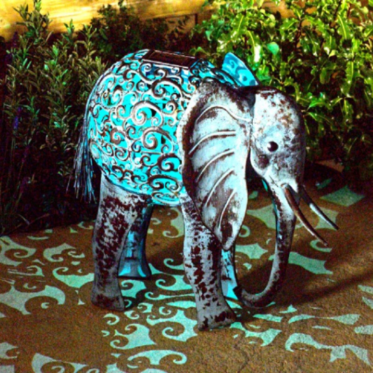 Metal Silhouette Solar Elephant Light