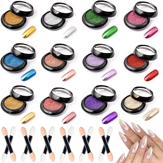 12 Pieces Chrome Nail Powder, Iridescent Aurora Powder | Metal mirror chrome powder, mirror powder metal powder, super mirror effect, delicate and smooth, for nail art nail design