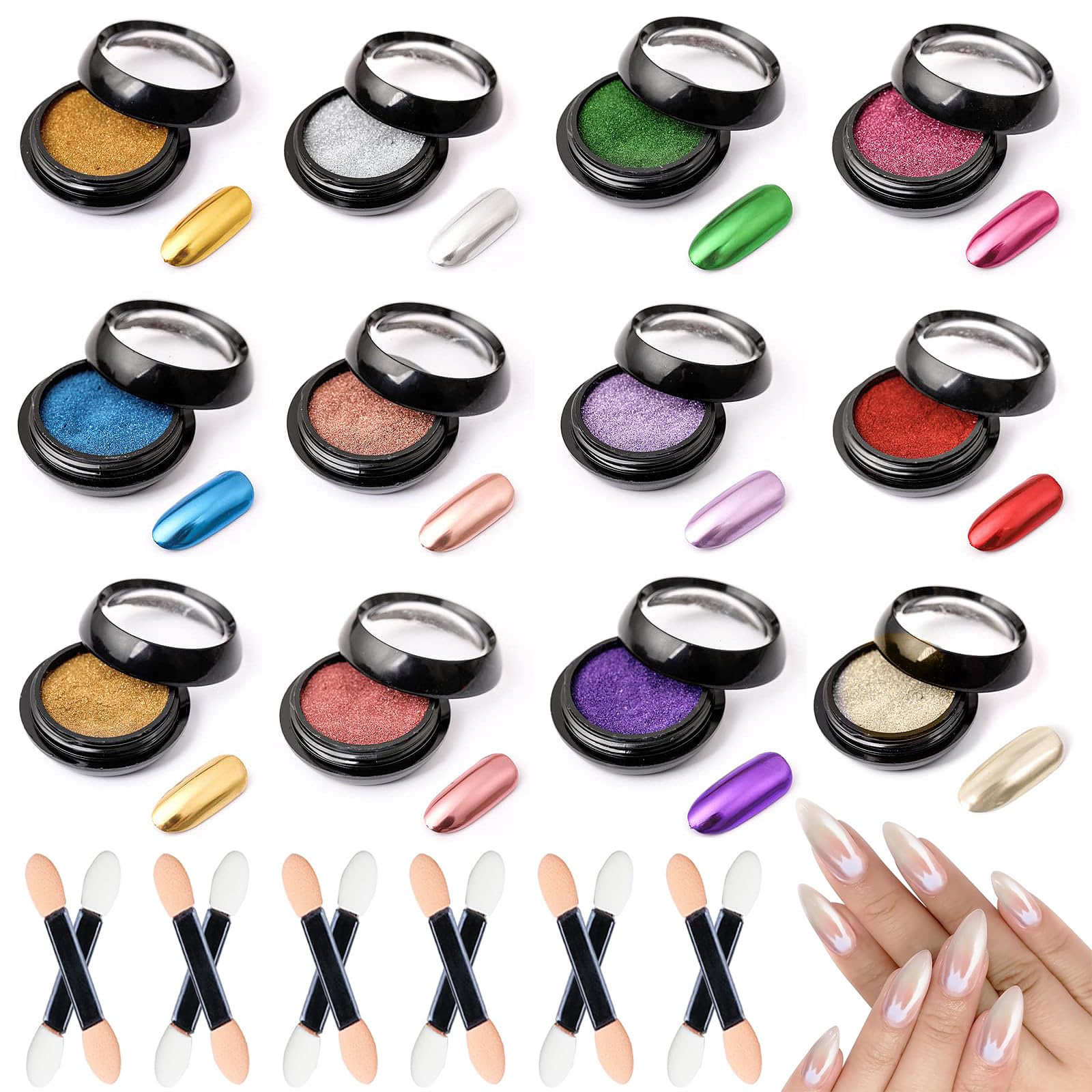 12 Pezzi Pigmento Polvere per Unghie, Polvere per Unghie Cromata, Polveres Effetto Specchio per Unghies, Fai Da Te Semplice a Casa, per Nail Art Manicure e Decorazione, Multicolore