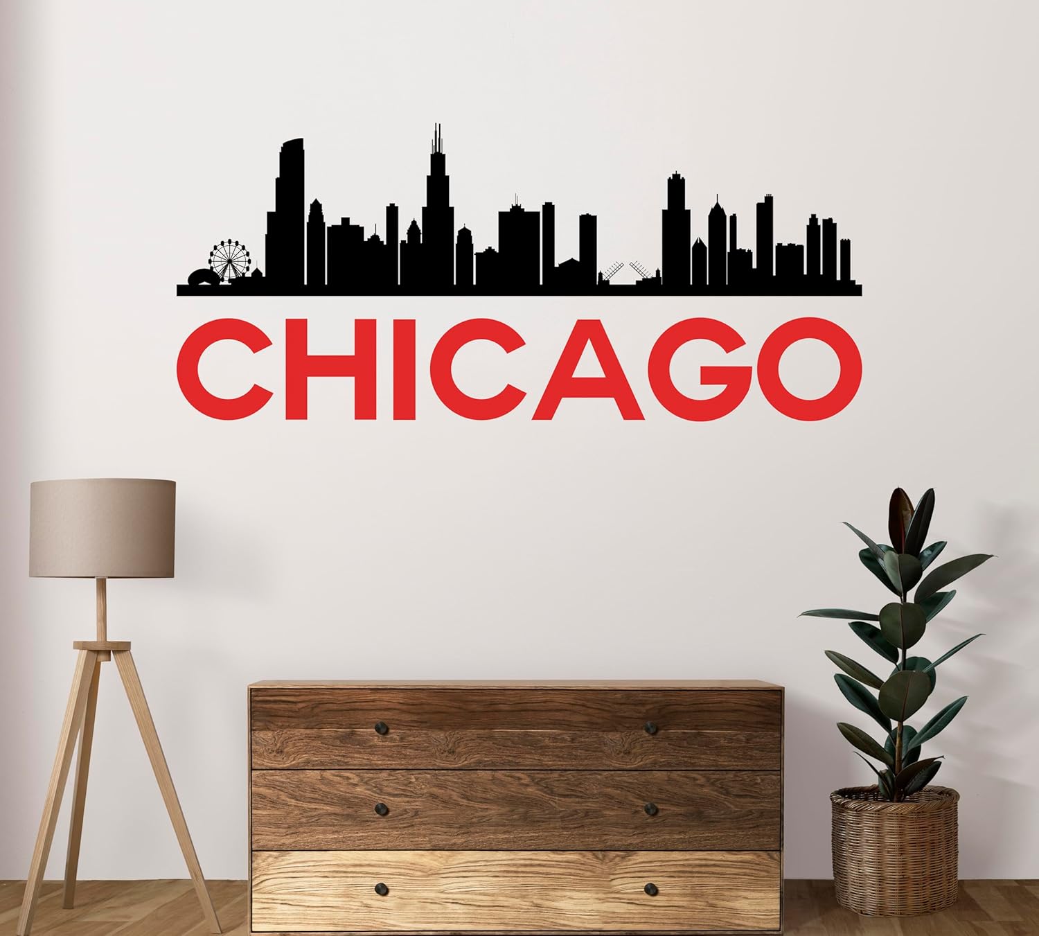 Chicago City Skyline Silhouette Wall Decal - Black Fashion City Silhouette Decoration Wall Art Decor- Wall Mural - Wall Decal for Home Bedroom Decoration (Wide 40"x18" Height)